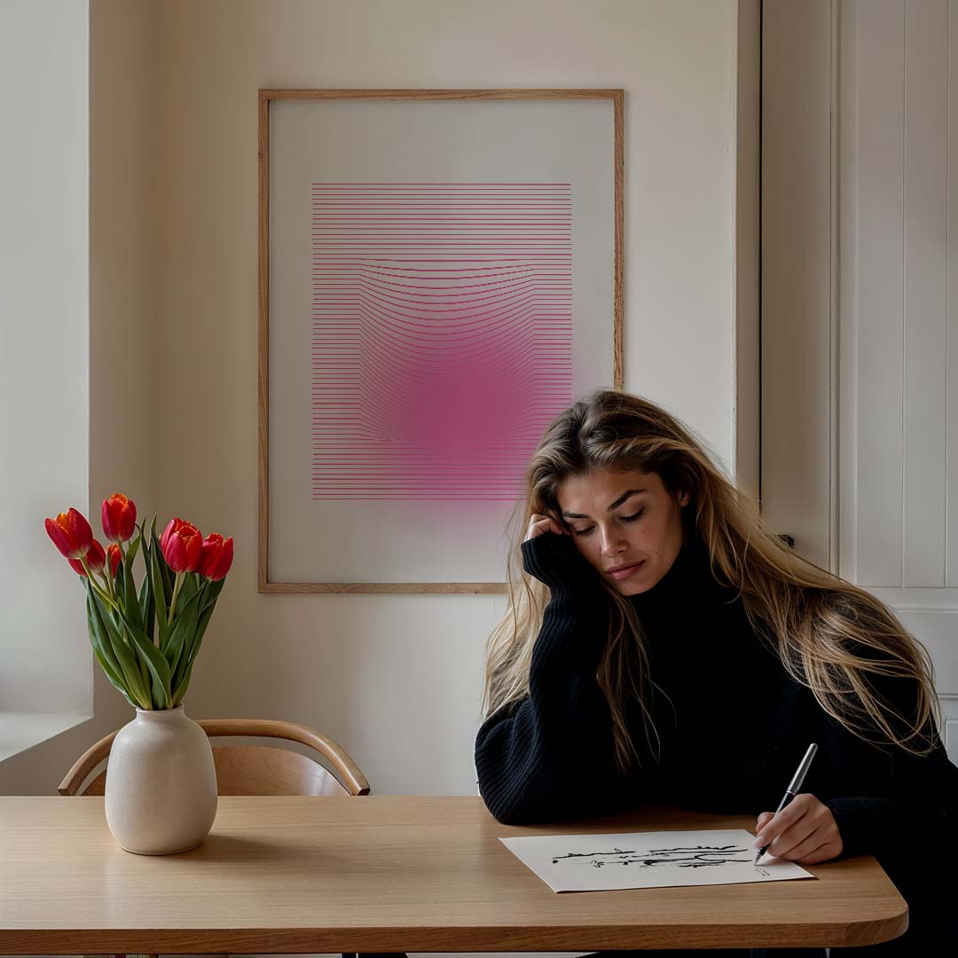 Modern Abstracte Roze Golven Poster-WallArtistic