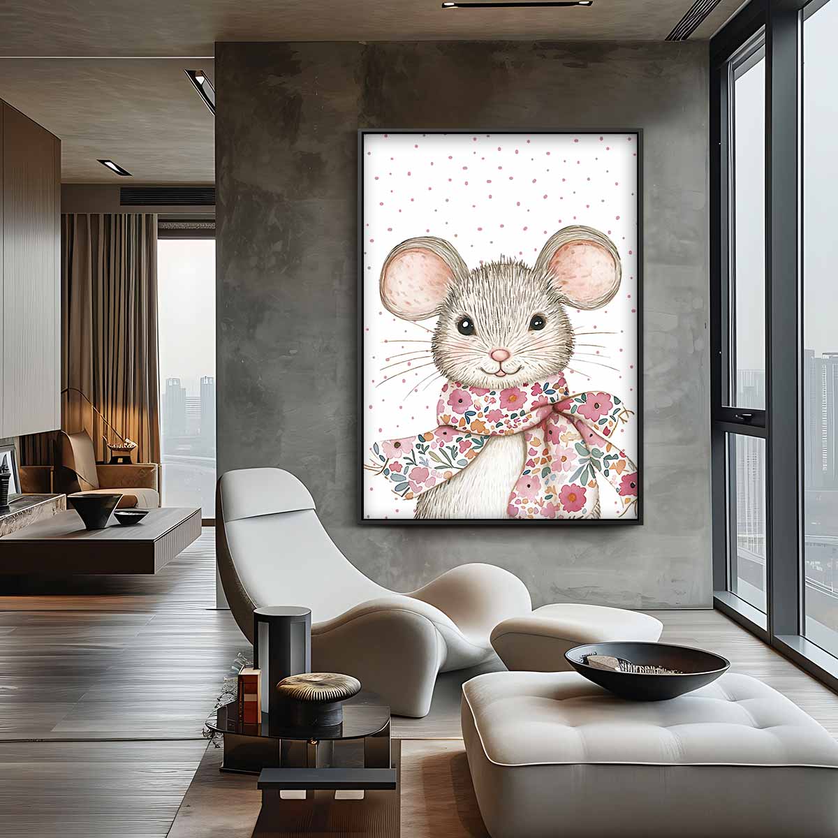 Schattige Muis met Bloemensjaal Kunstwerk-canvas-dibond-plexiglas-wanddecoratie-WallArtistic