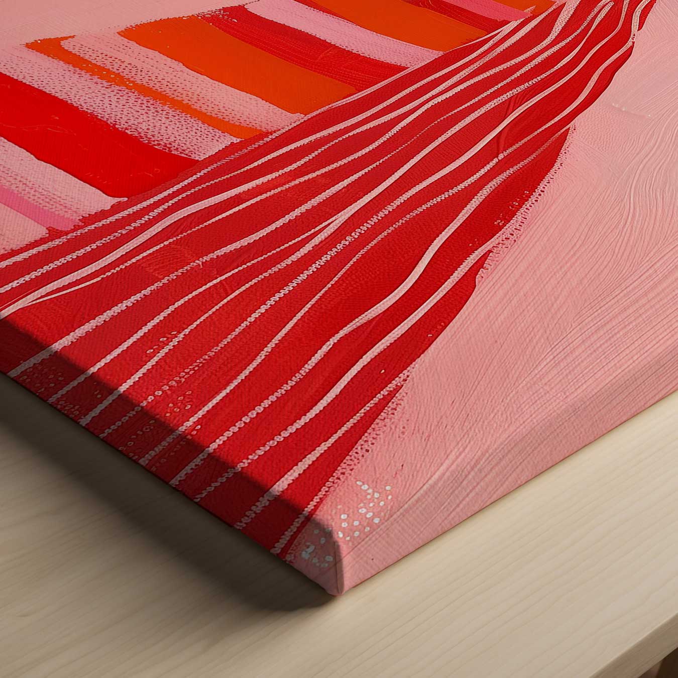 Vrouw in Roze en Rood Kunstwerk-canvas-dibond-plexiglas-wanddecoratie-WallArtistic