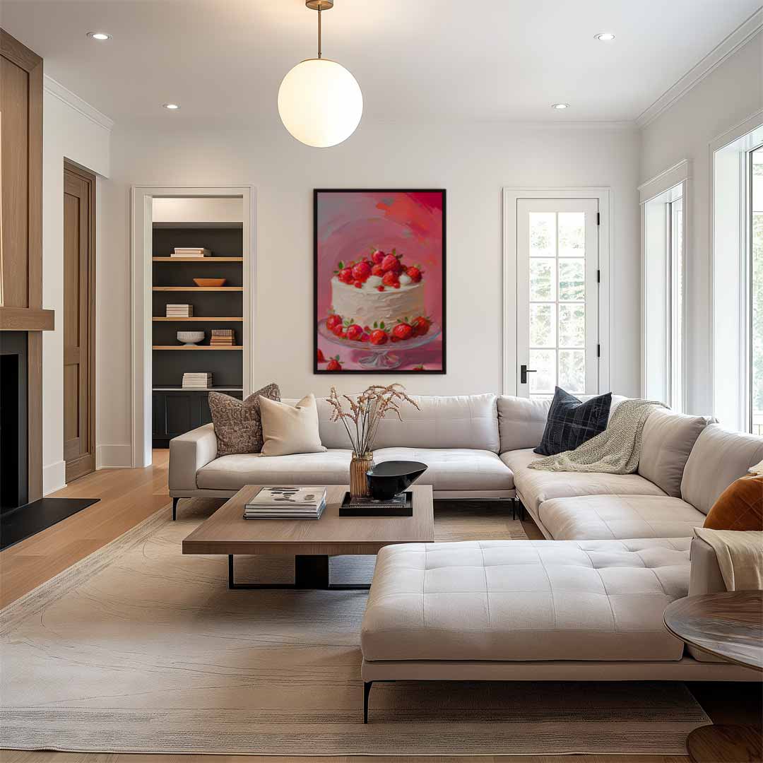 Aardbei Taart Kunstwerk Kunstwerk-canvas-dibond-plexiglas-wanddecoratie-WallArtistic