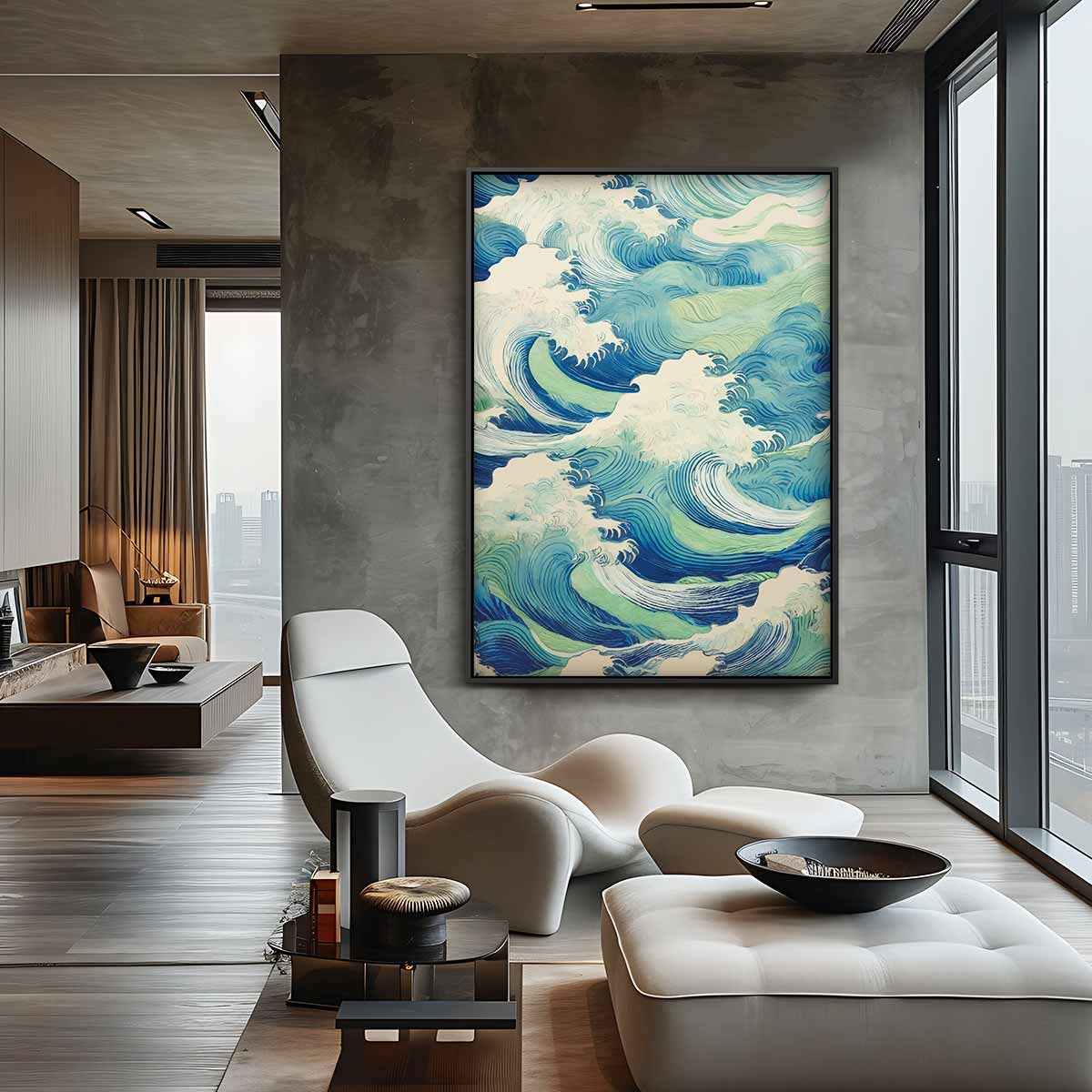 Golvende Blauwe Zee Kunstwerk-canvas-dibond-plexiglas-wanddecoratie-WallArtistic