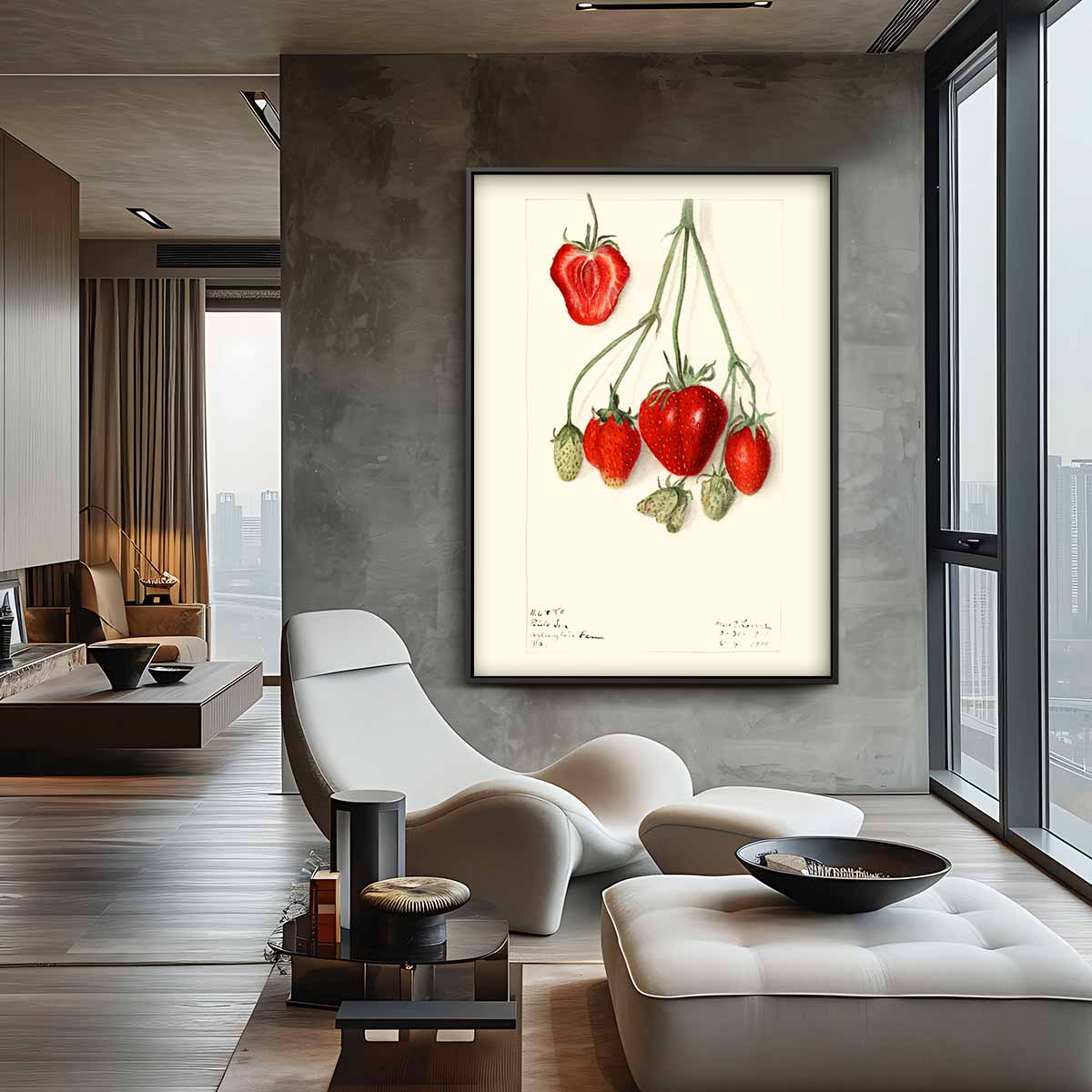 Aardbeien Illustratie Kunstwerk-canvas-dibond-plexiglas-wanddecoratie-WallArtistic