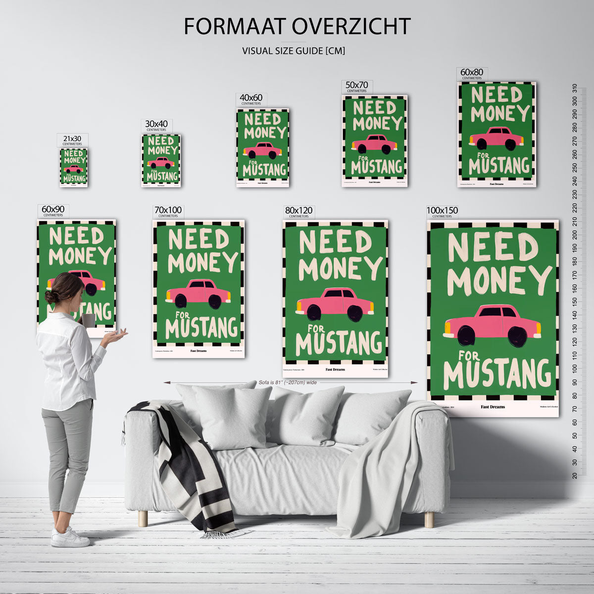 Roze auto en tekst Poster