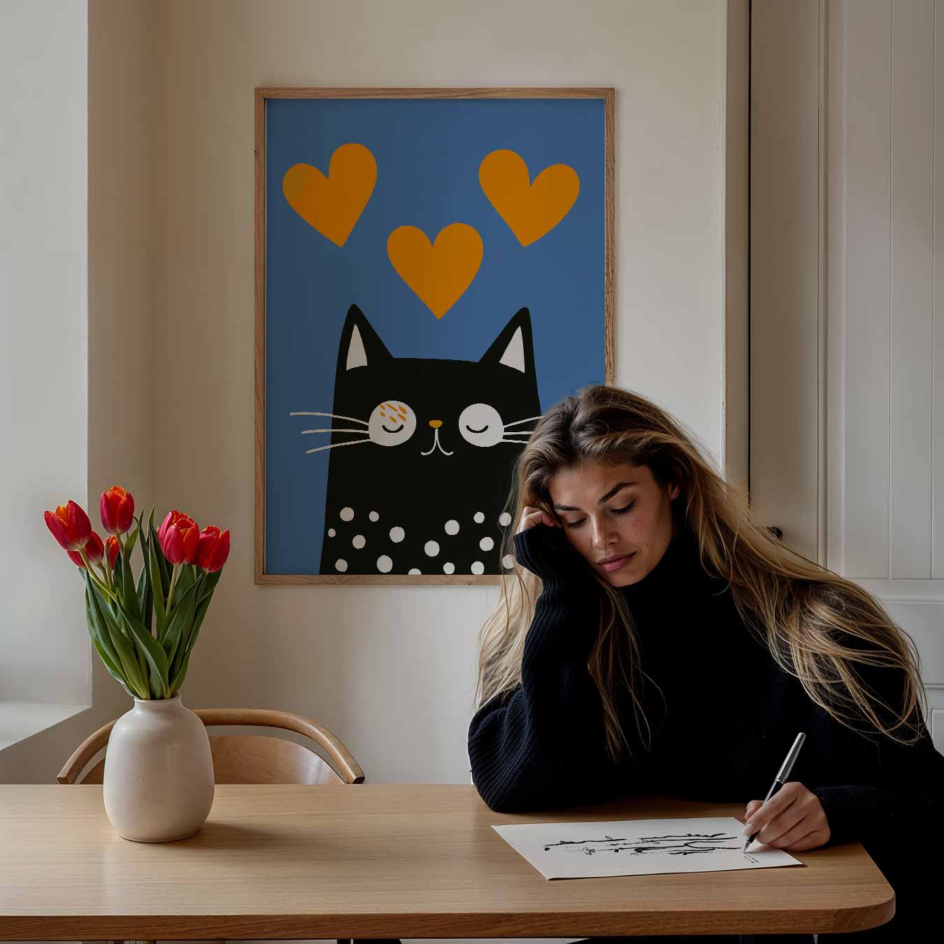 Schattige Kat Met Hartjes Poster-WallArtistic