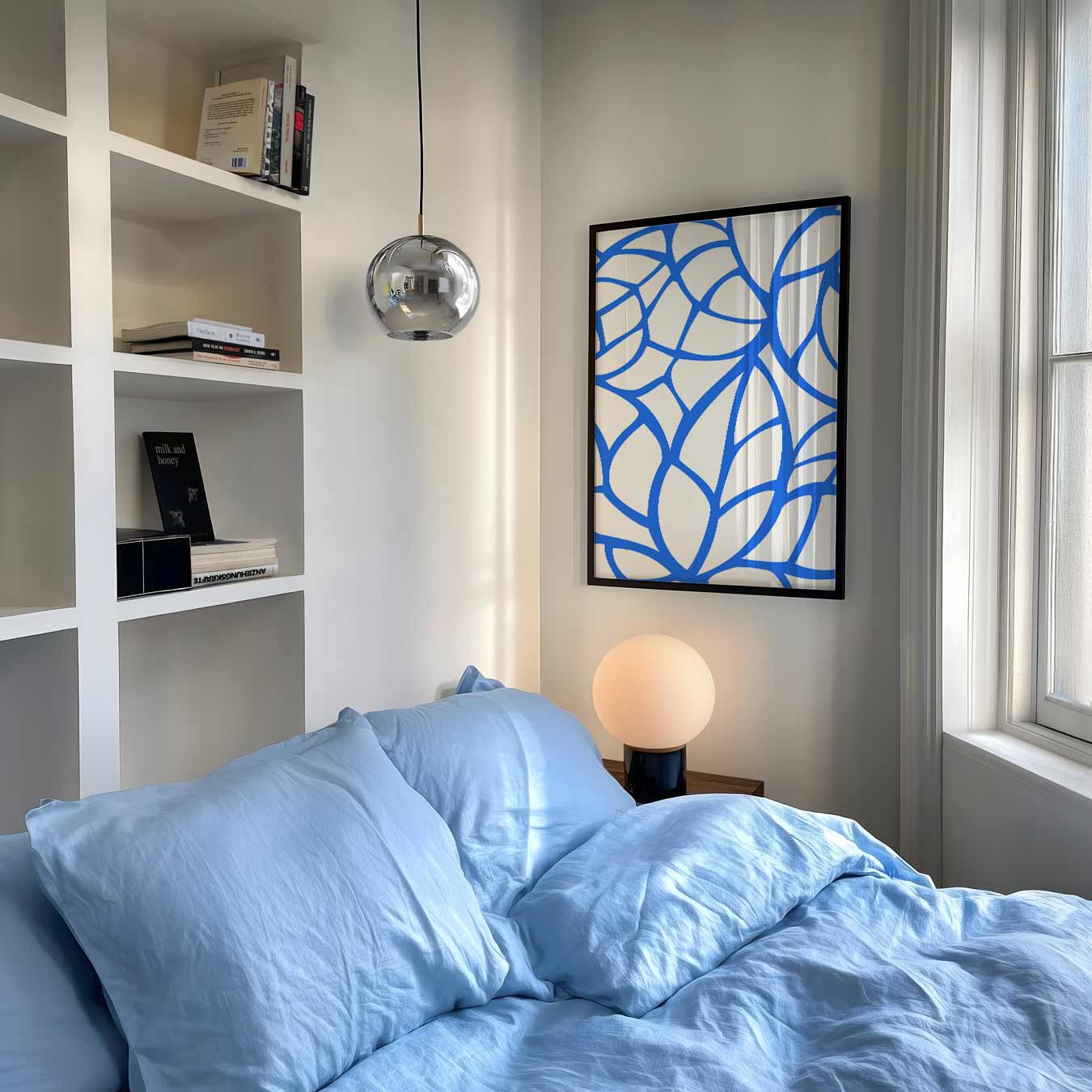 Moderne Blauw-Witte Abstracte Poster