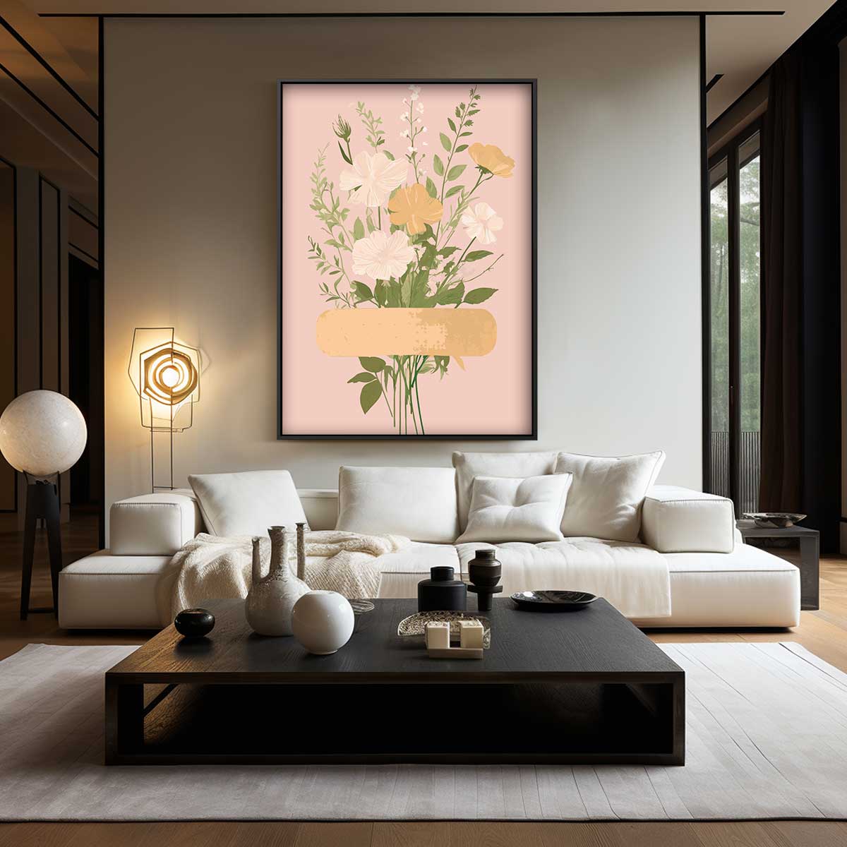 Bloemenpracht op Zachte Roze Achtergrond Kunstwerk-canvas-dibond-plexiglas-wanddecoratie-WallArtistic