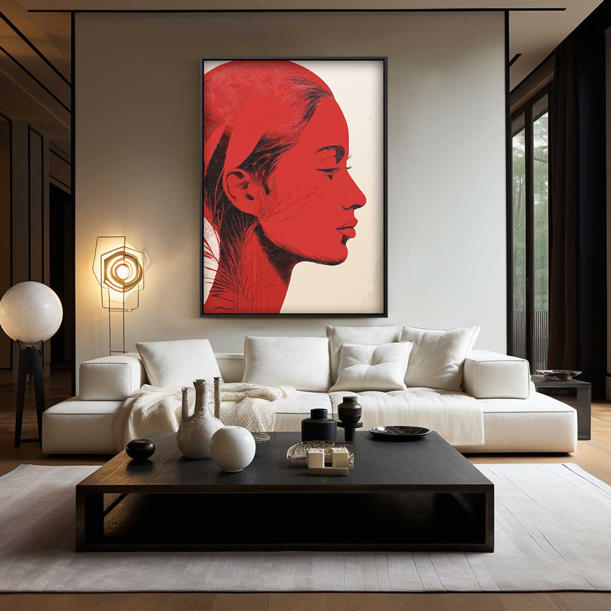 Vrouwelijk Silhouet in Rood Kunstwerk-canvas-dibond-plexiglas-wanddecoratie-WallArtistic