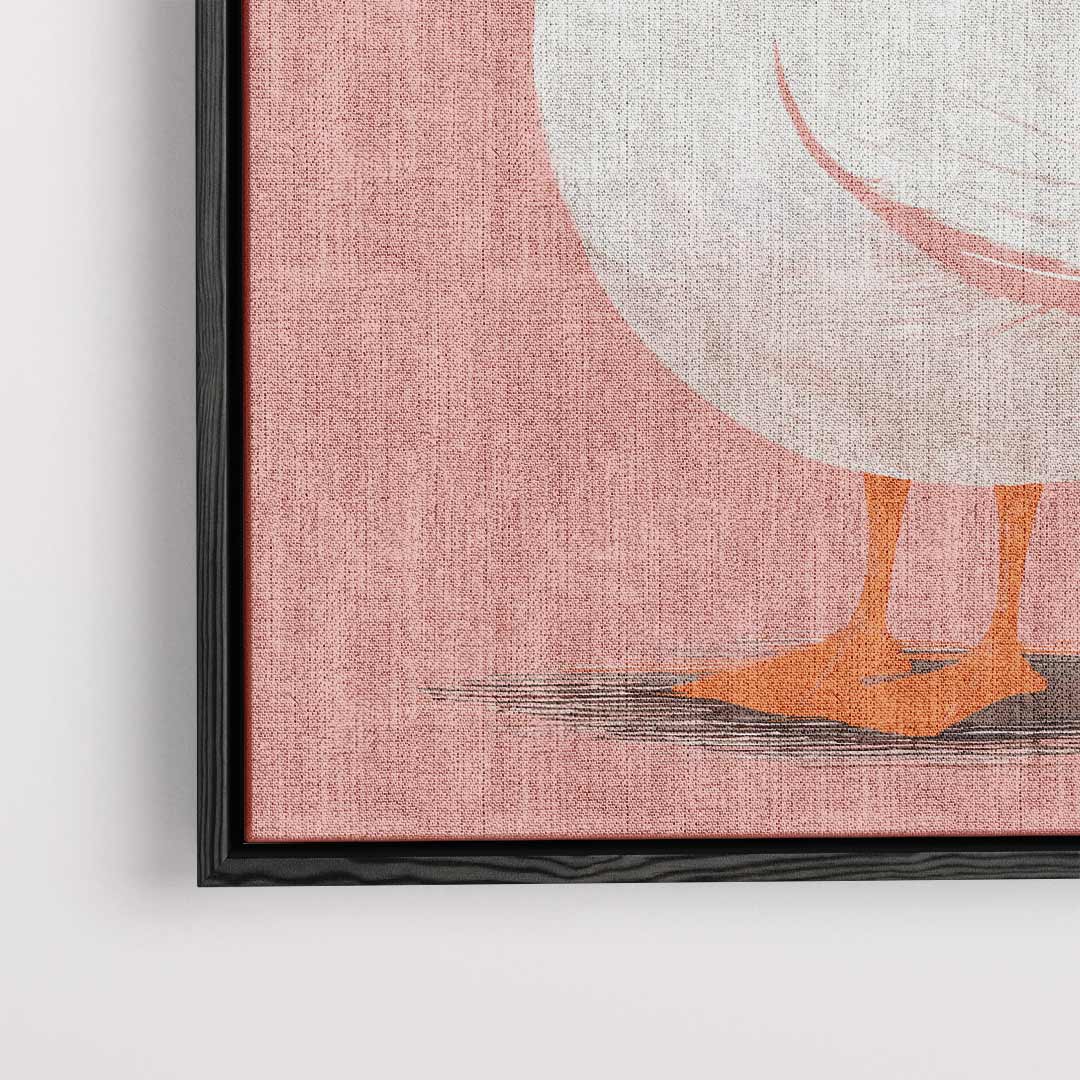 Elegante Gans op Zalmroze Achtergrond Kunstwerk-canvas-dibond-plexiglas-wanddecoratie-WallArtistic