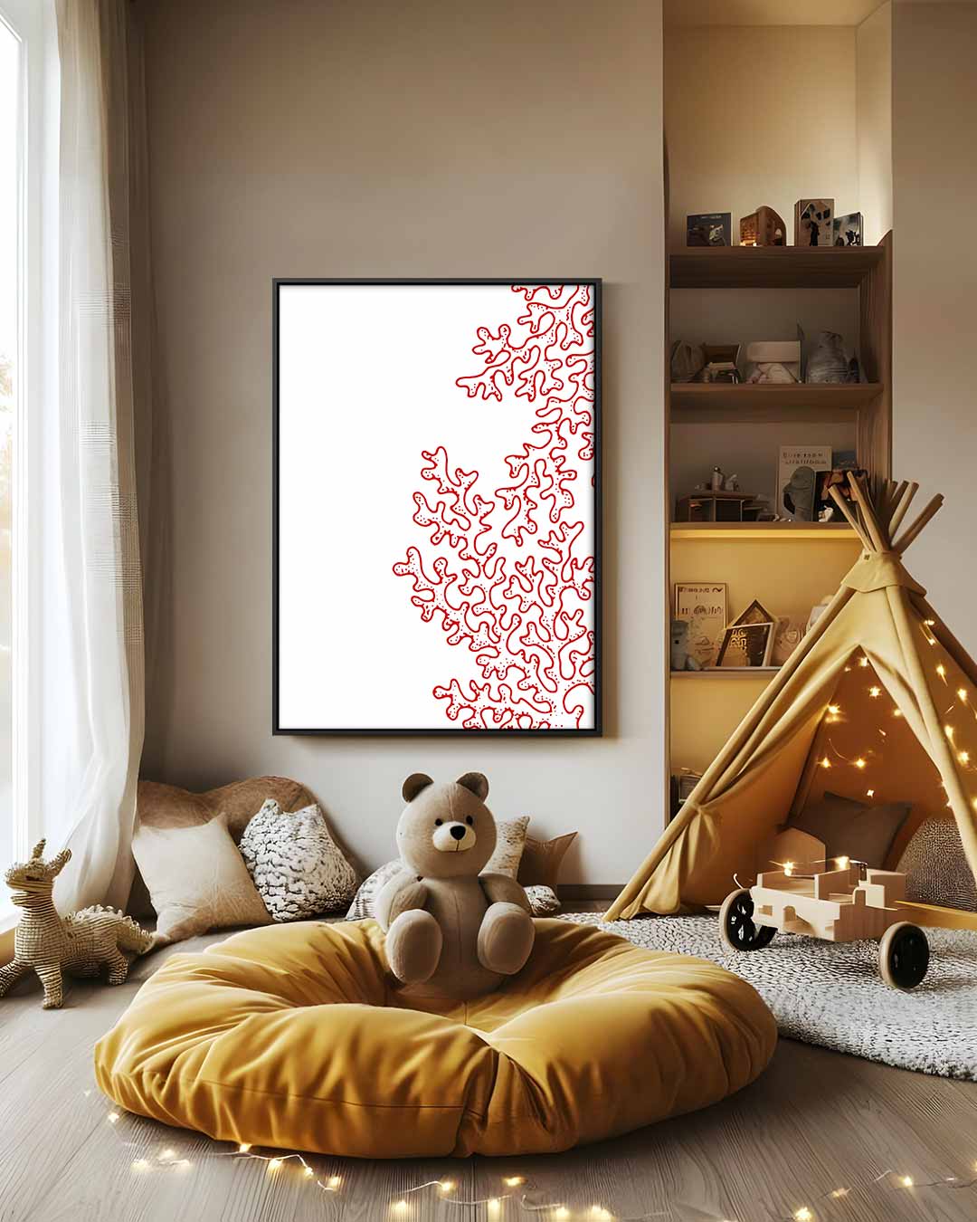 Rode Koraalpatroon Kunstwerk-canvas-dibond-plexiglas-wanddecoratie-WallArtistic