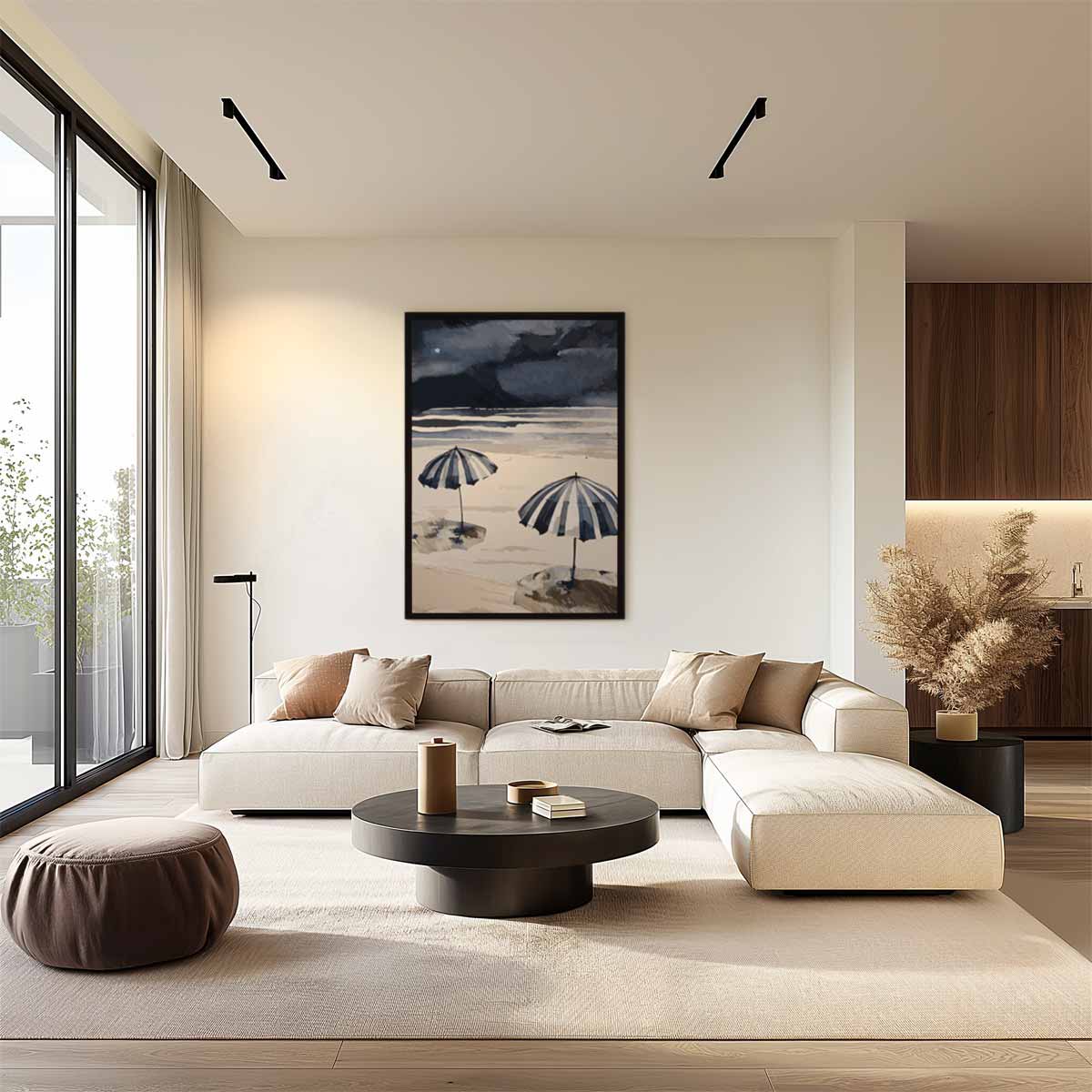 Strandparaplu's in Windstorm Kunstwerk-canvas-dibond-plexiglas-wanddecoratie-WallArtistic