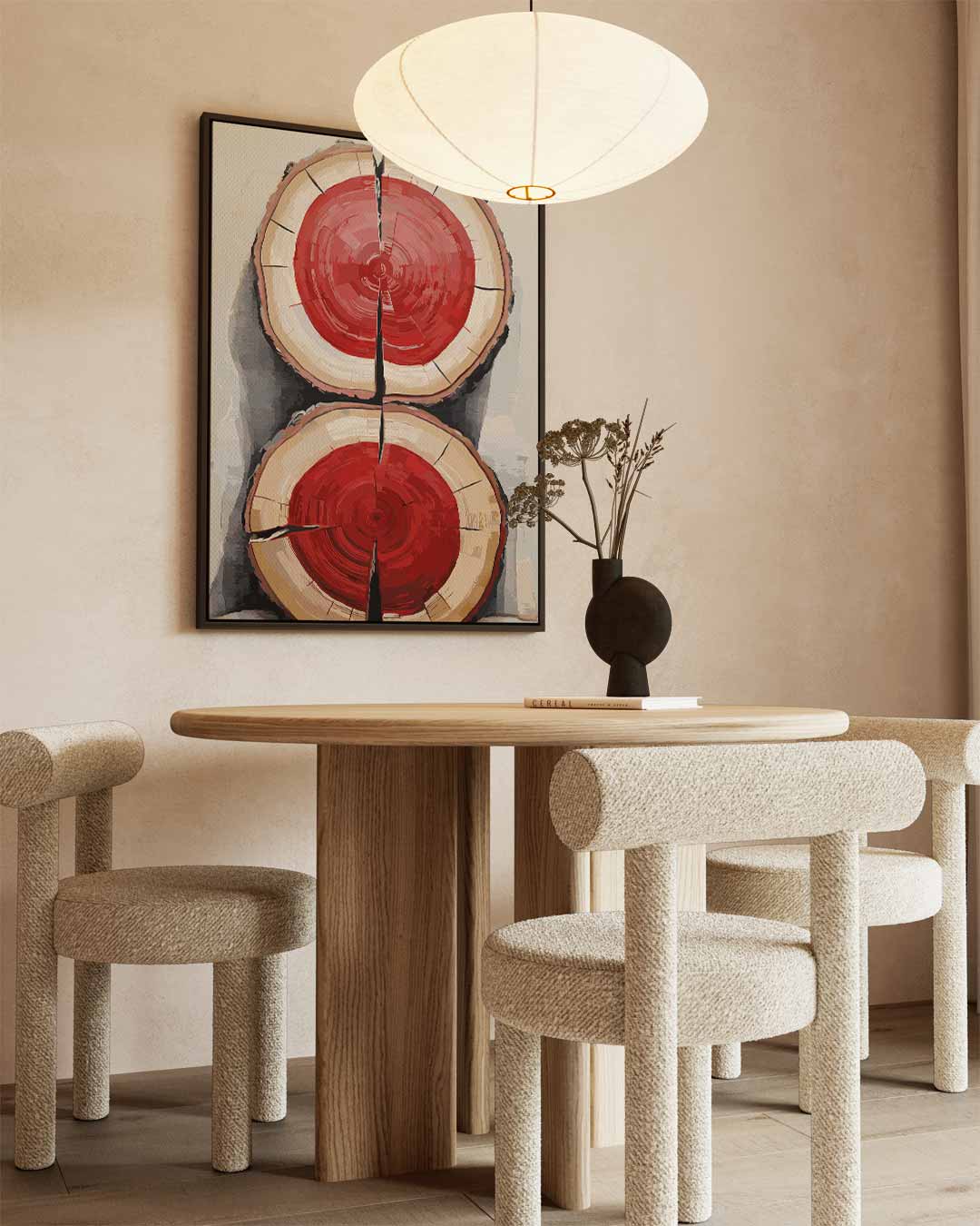Houtschijven met Knallend Rood Kunstwerk-canvas-dibond-plexiglas-wanddecoratie-WallArtistic