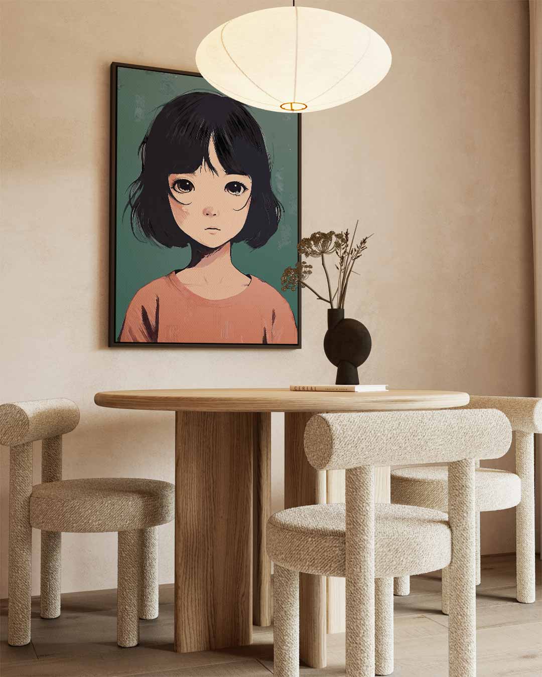 Meisje met Korte Zwarte Haarsnit Kunstwerk-canvas-dibond-plexiglas-wanddecoratie-WallArtistic