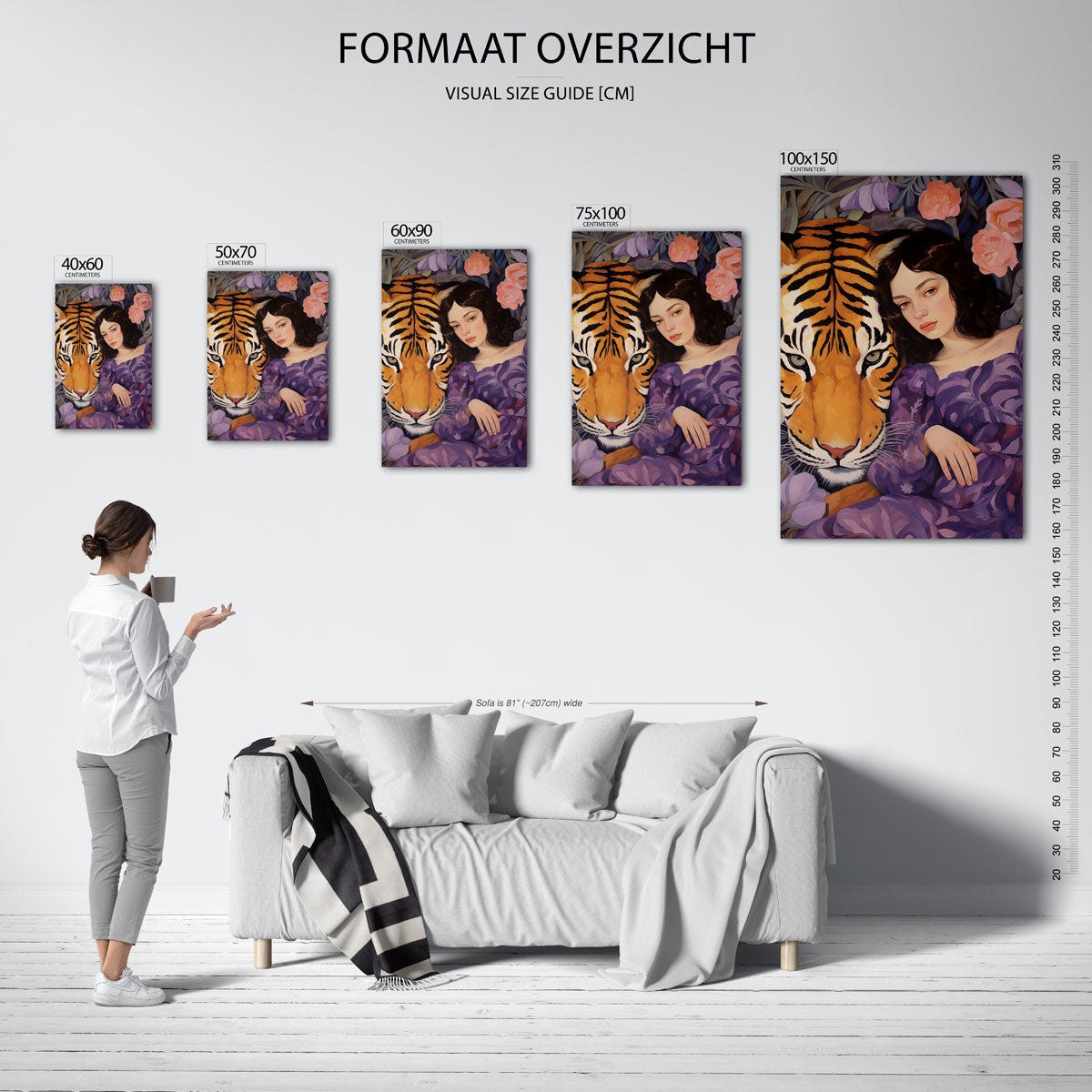 Dromerige tijger en vrouw Kunstwerk