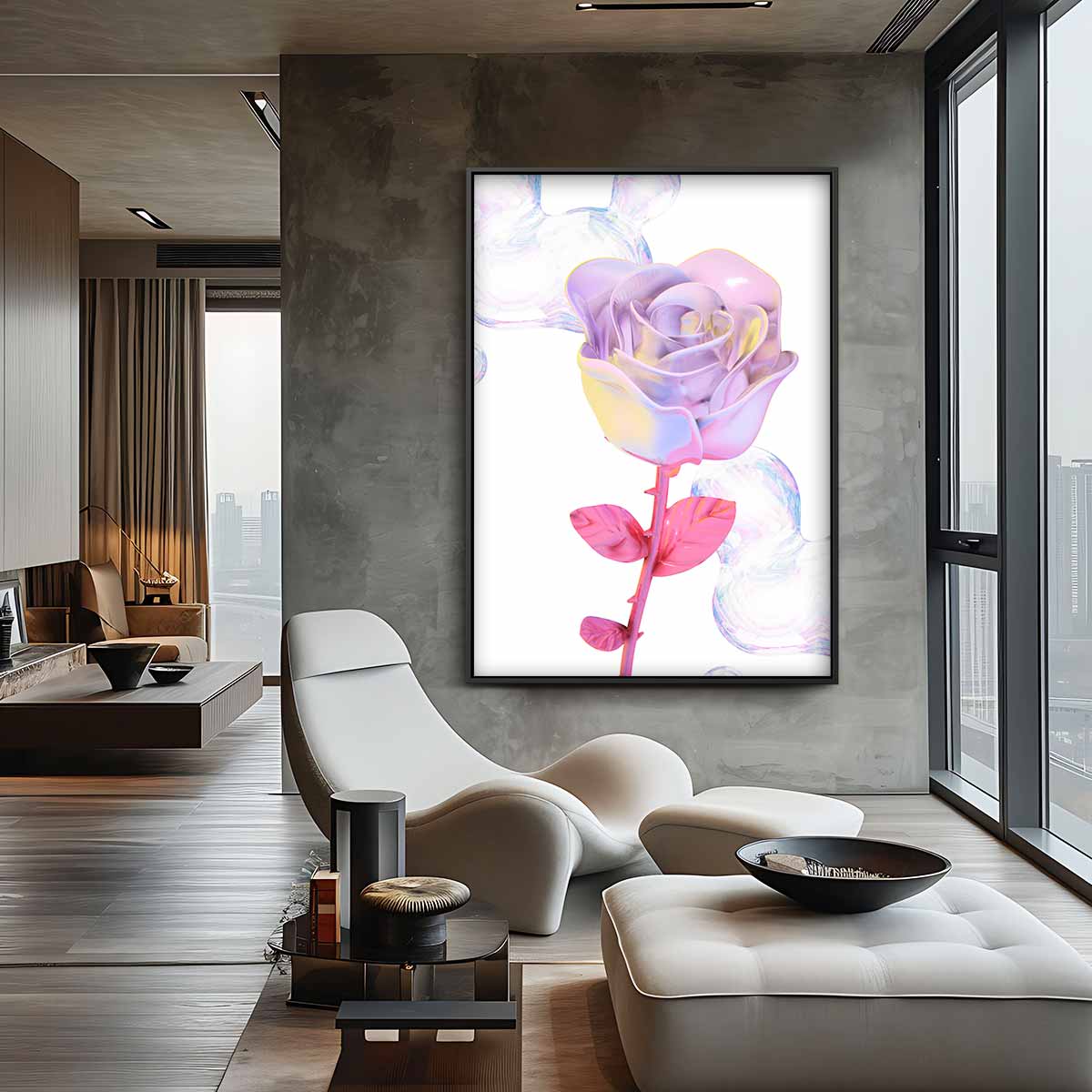 Magische Roos Sculptuur Kunstwerk-canvas-dibond-plexiglas-wanddecoratie-WallArtistic