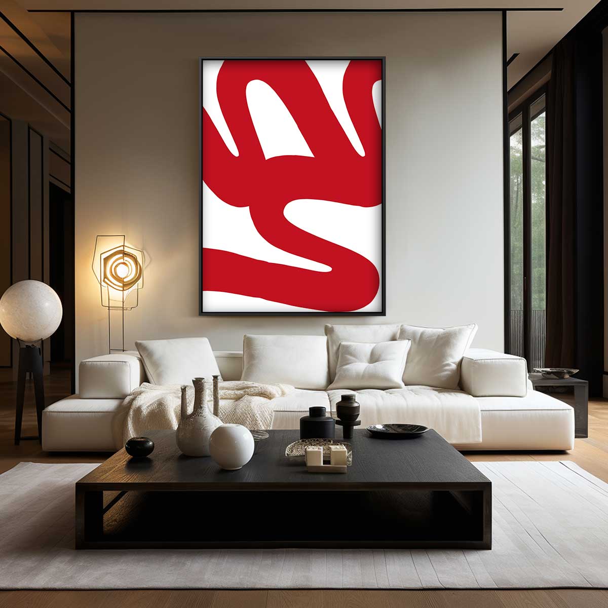 Golvende Rode Lijnen Kunstwerk-canvas-dibond-plexiglas-wanddecoratie-WallArtistic