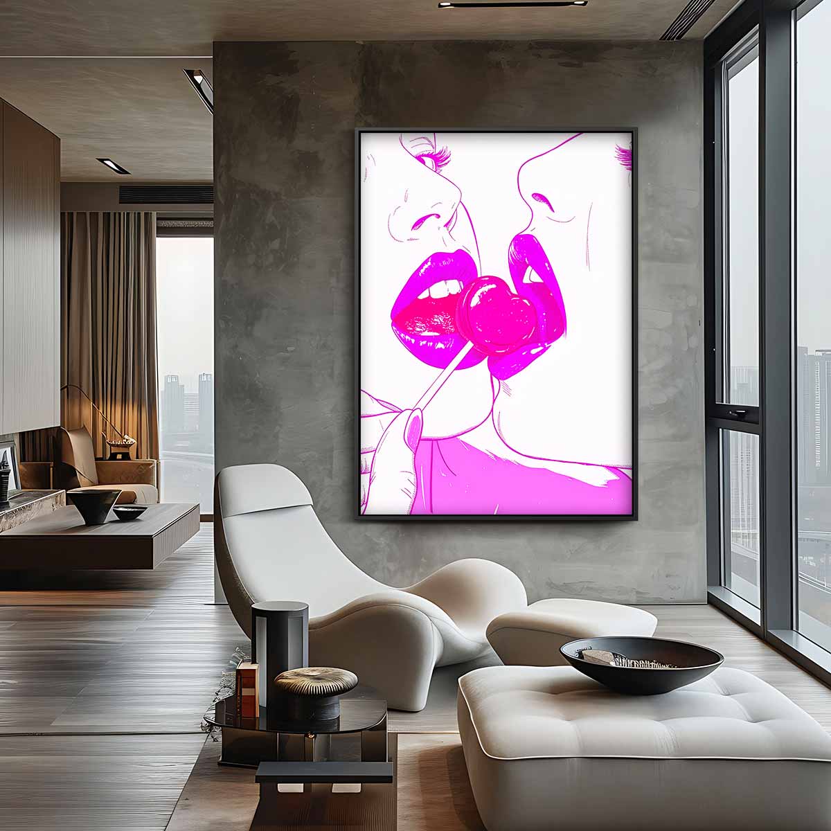 Pop Art Kissing Lollipop Kunstwerk-canvas-dibond-plexiglas-wanddecoratie-WallArtistic