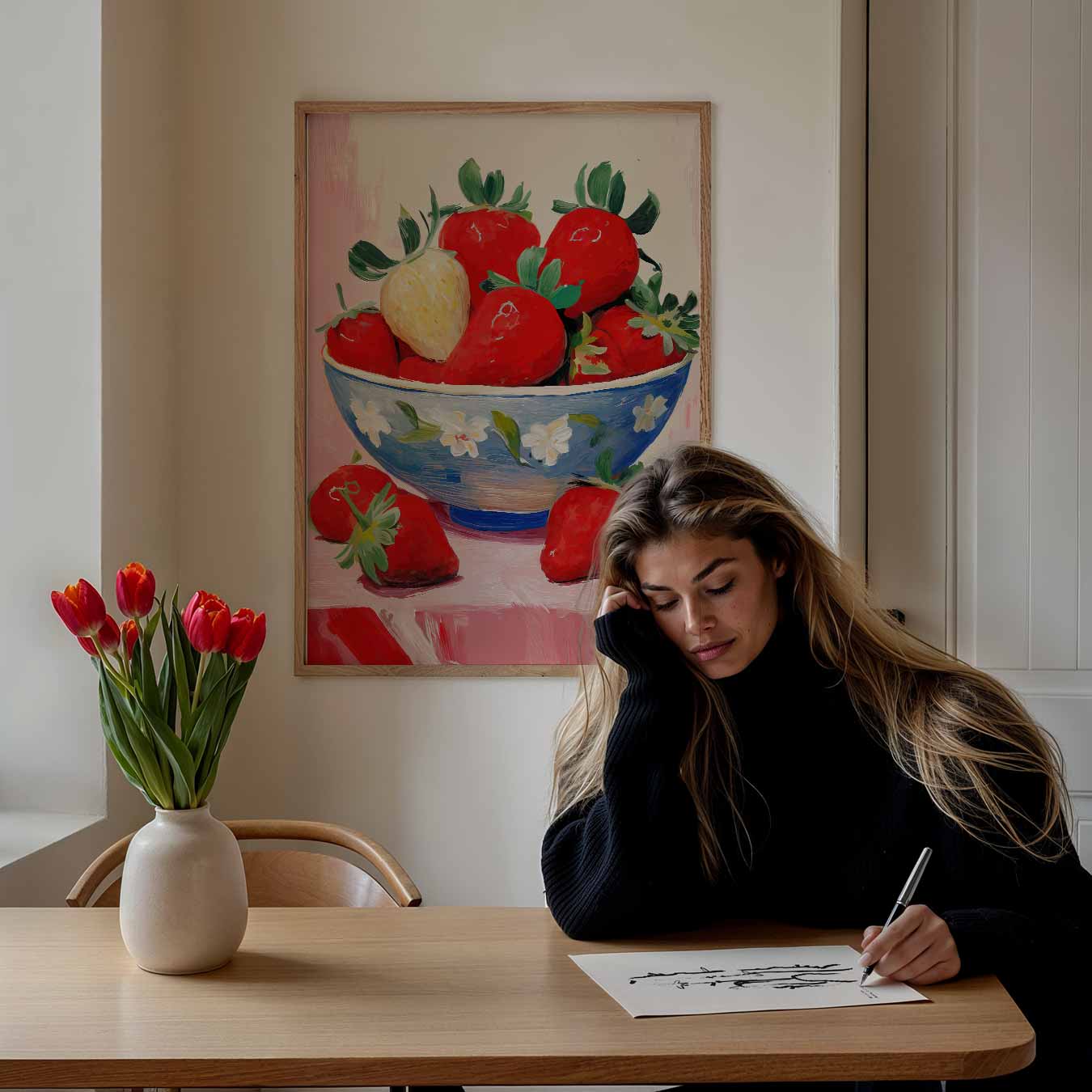 Aardbeien in Kunstzinnige Kom Poster