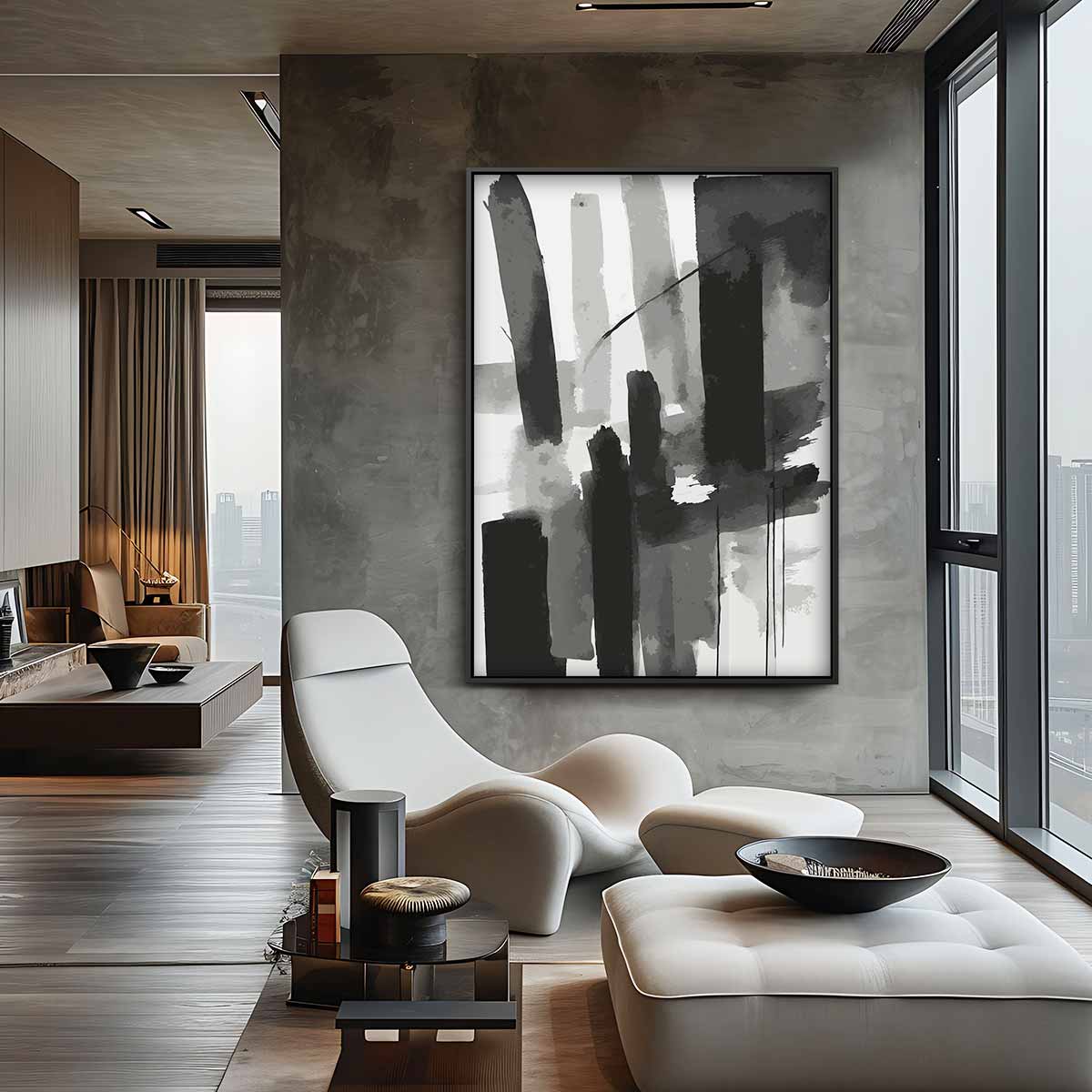 Moderne Sluier van Zwart & Wit Kunstwerk-canvas-dibond-plexiglas-wanddecoratie-WallArtistic