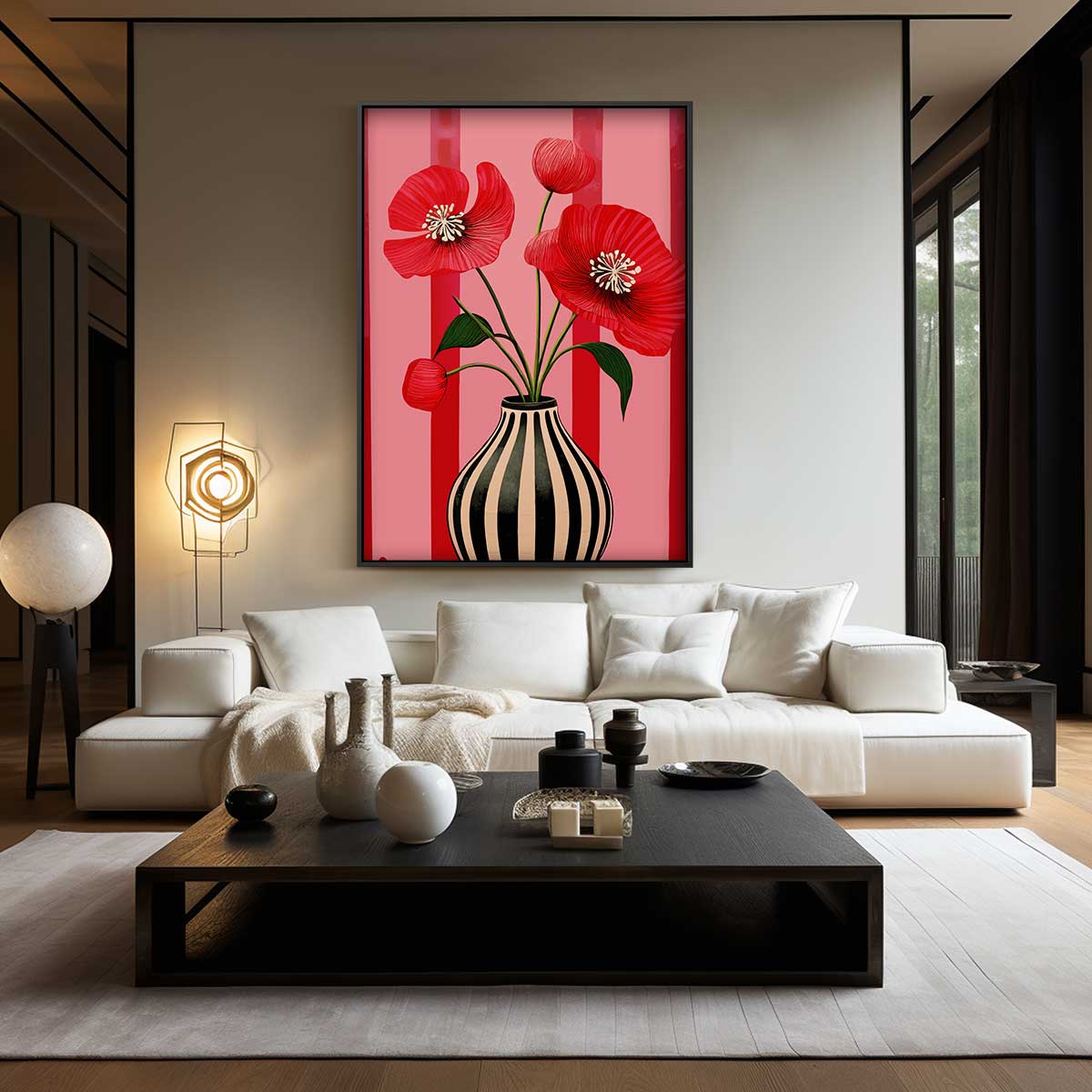 Vaas Met Rood Klaprozen Kunstwerk-canvas-dibond-plexiglas-wanddecoratie-WallArtistic