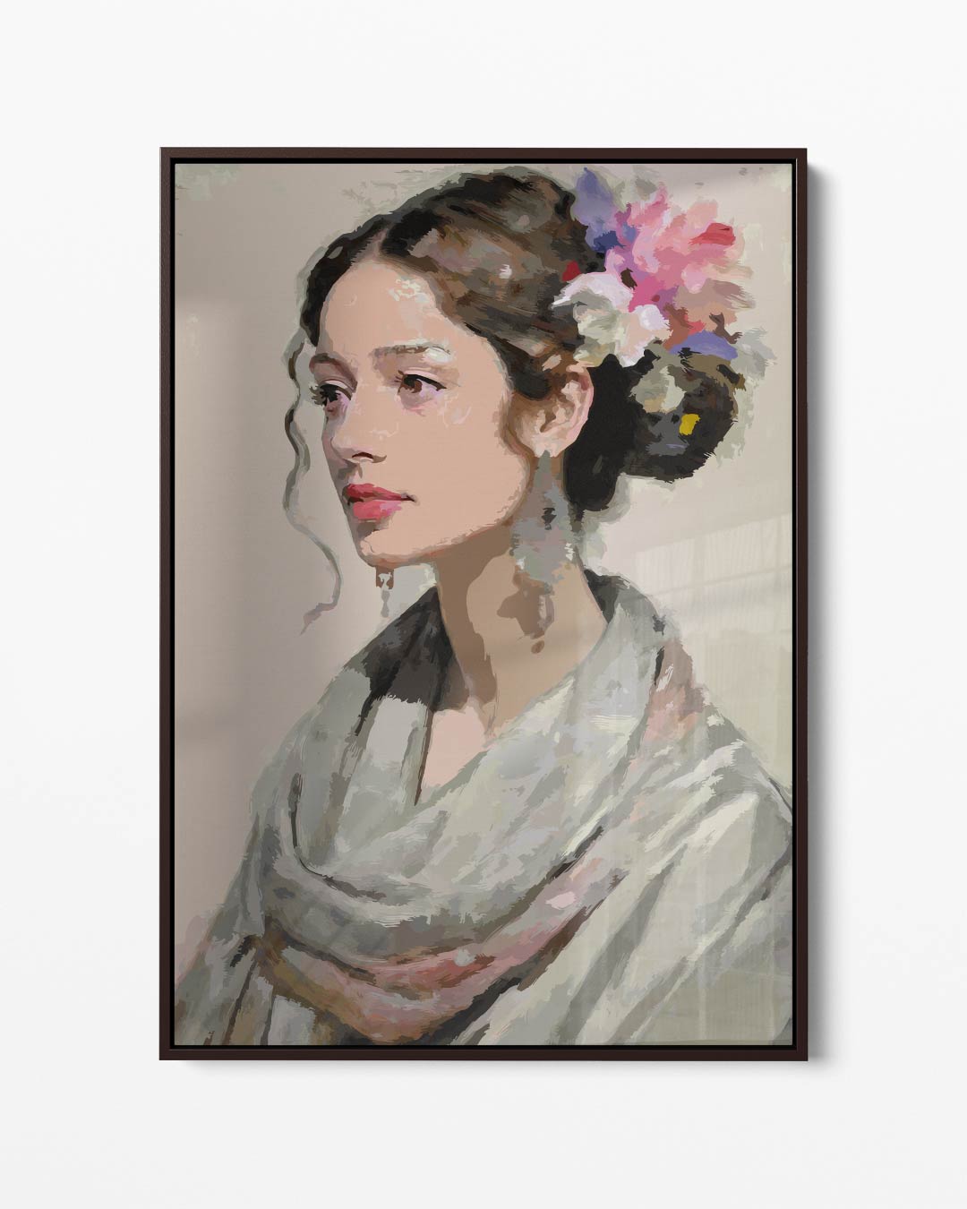 Vrouw met Bloemmotief Kunstwerk-canvas-dibond-plexiglas-wanddecoratie-WallArtistic