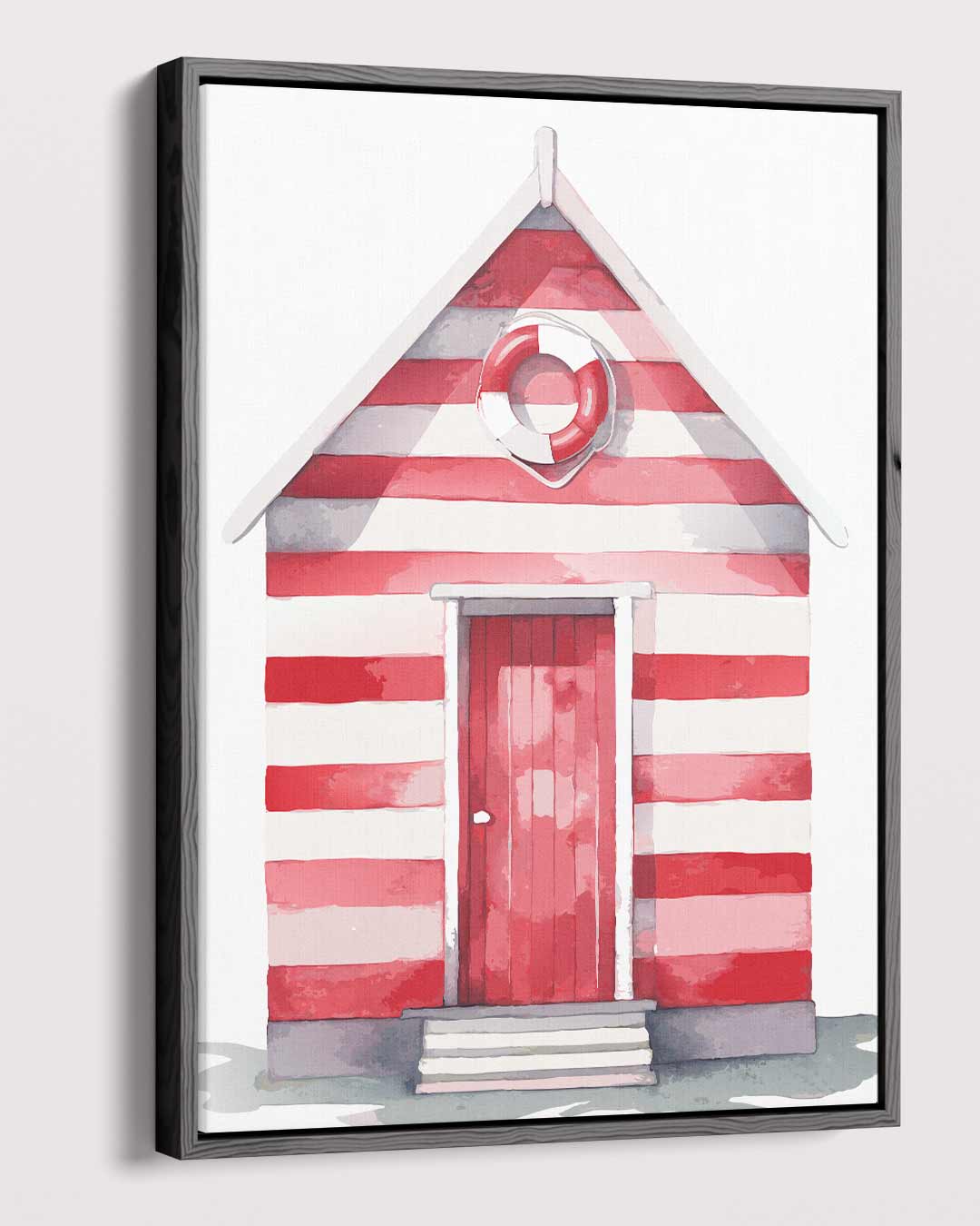 Strandhuisje in Streepjeskleuren Kunstwerk-canvas-dibond-plexiglas-wanddecoratie-WallArtistic