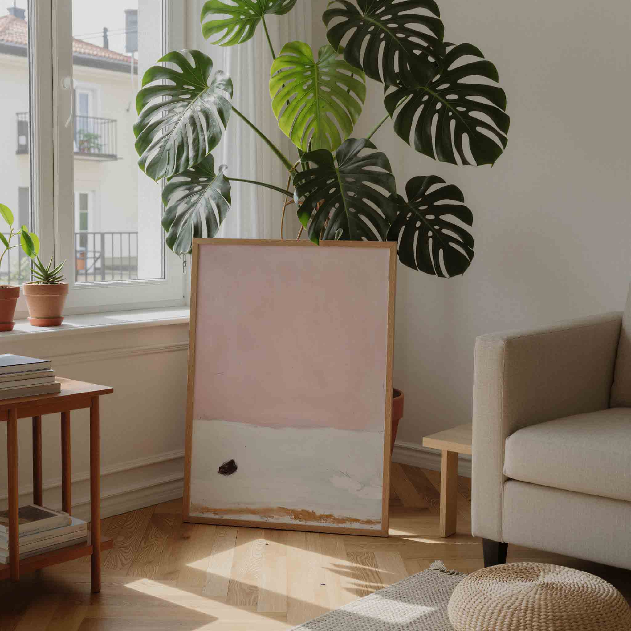 Roze en witte abstracte Poster
