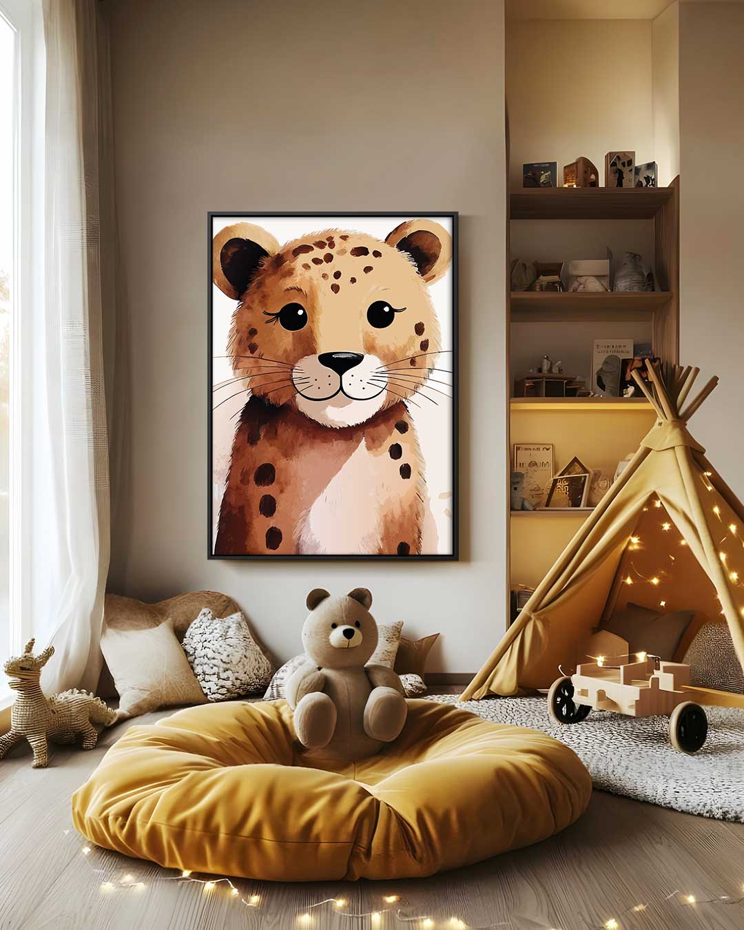 Schattige Luipaard Illustratie Kunstwerk-canvas-dibond-plexiglas-wanddecoratie-WallArtistic