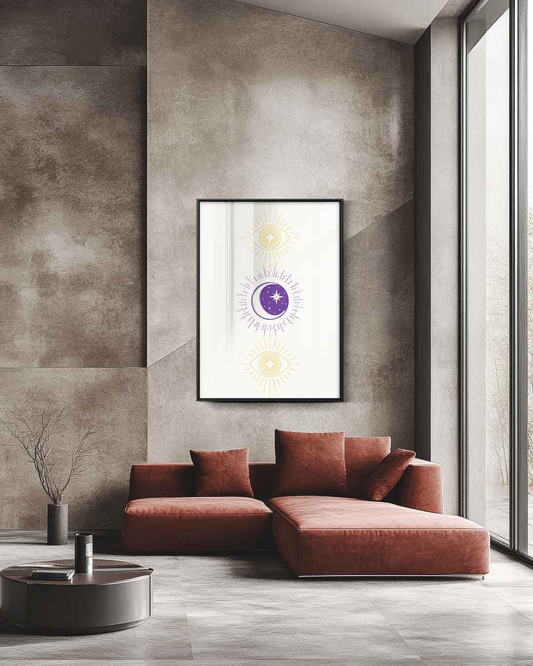 Mystieke Maan en Oog Illustratie Kunstwerk-canvas-dibond-plexiglas-wanddecoratie-WallArtistic