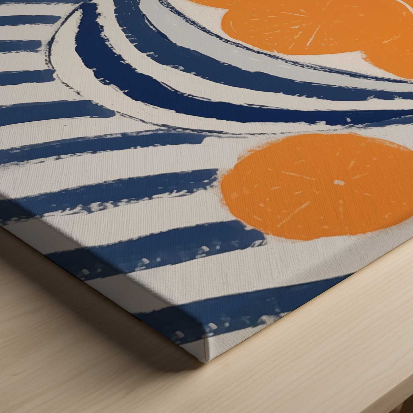 Zonnige Sinaasappels in Streepjesland Kunstwerk-canvas-dibond-plexiglas-wanddecoratie-WallArtistic