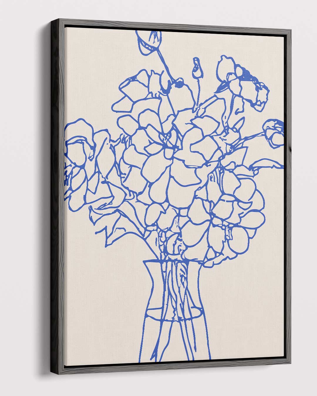 Elegante Blauwe Bloemenlijn Kunstwerk-canvas-dibond-plexiglas-wanddecoratie-WallArtistic