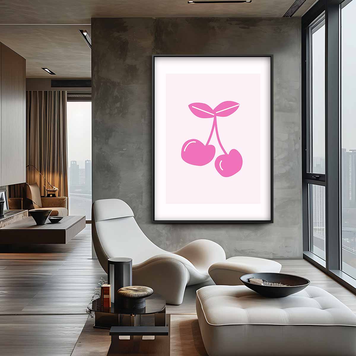 Kersenduo in Popart Stijl Kunstwerk-canvas-dibond-plexiglas-wanddecoratie-WallArtistic