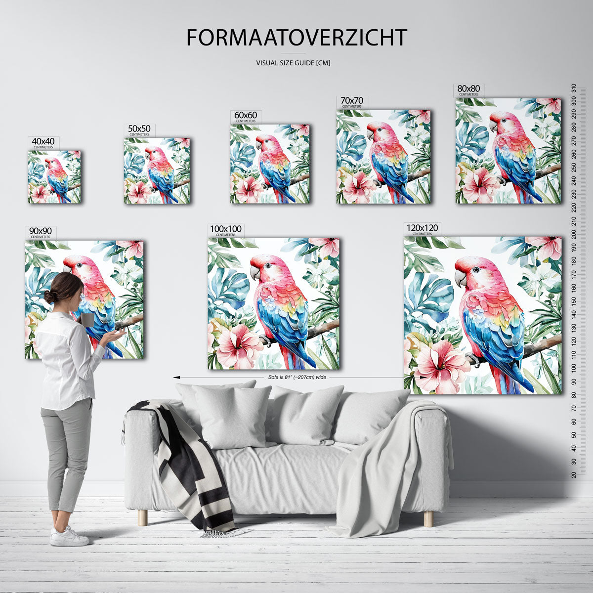 Papegaai en bloemen Poster