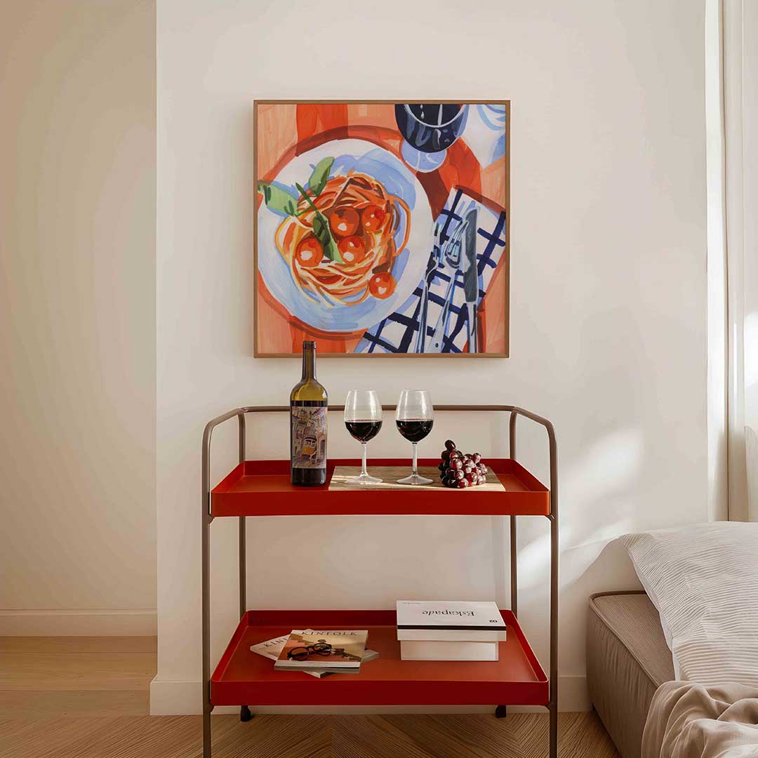 Spaghetti en wijn Poster