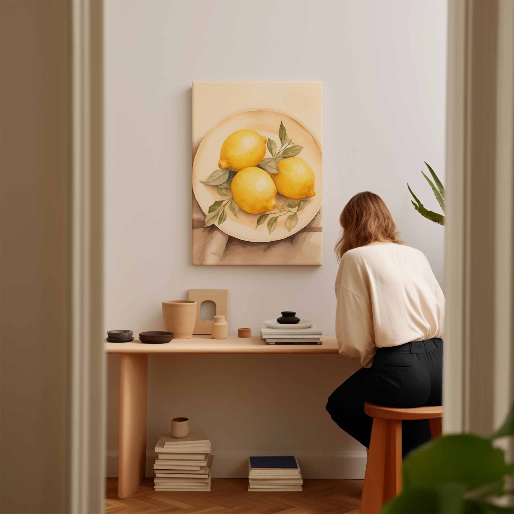 Zonnige Citroenen op Bord Kunstwerk-canvas-dibond-plexiglas-wanddecoratie-WallArtistic