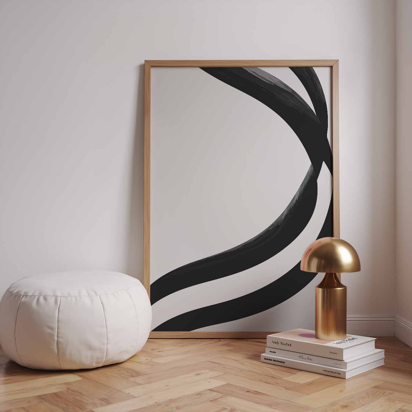 Zwarte en Witte Golvende Vormen Poster-WallArtistic