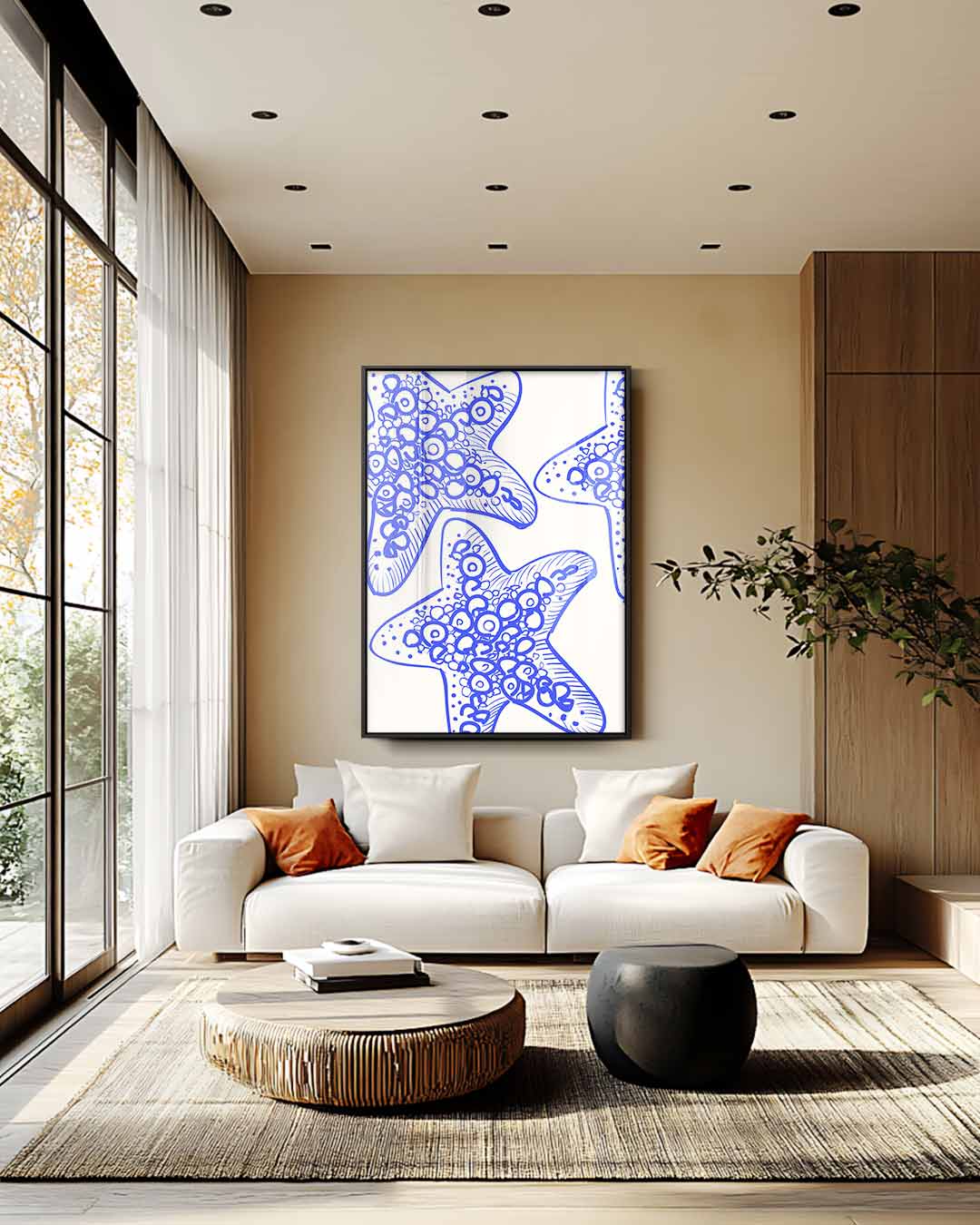 Zeesterren in Blauw Kunstwerk-canvas-dibond-plexiglas-wanddecoratie-WallArtistic