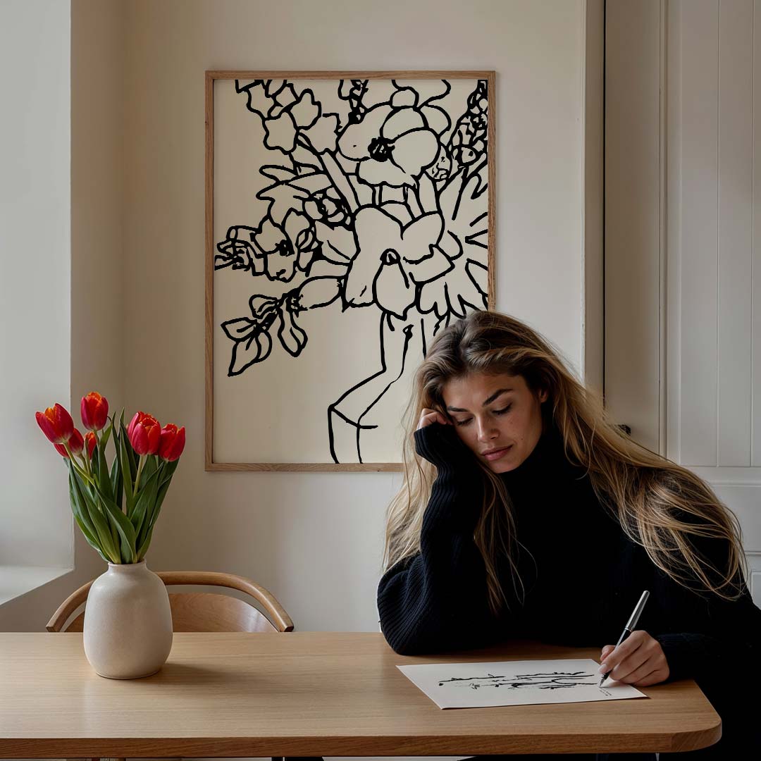 Stijlvolle Bloemenlijntekening Poster-WallArtistic