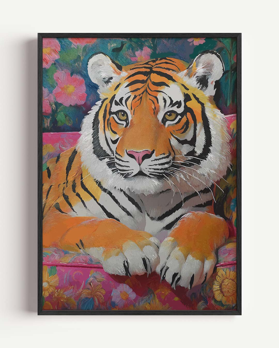 Kleurrijke Tijger op Bloemenbank Poster-WallArtistic