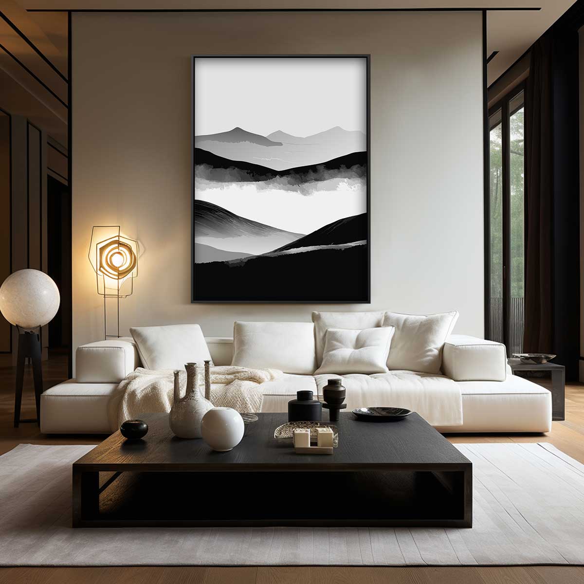 Sereen Landschap in Zwart & Wit Kunstwerk-canvas-dibond-plexiglas-wanddecoratie-WallArtistic