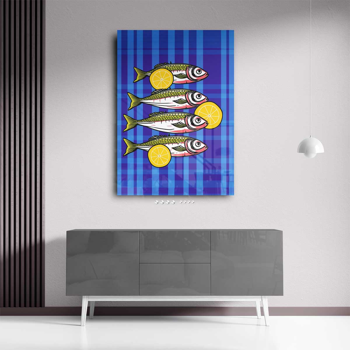 Vrolijke Vissen Met Citroen Kunstwerk-canvas-dibond-plexiglas-wanddecoratie-WallArtistic