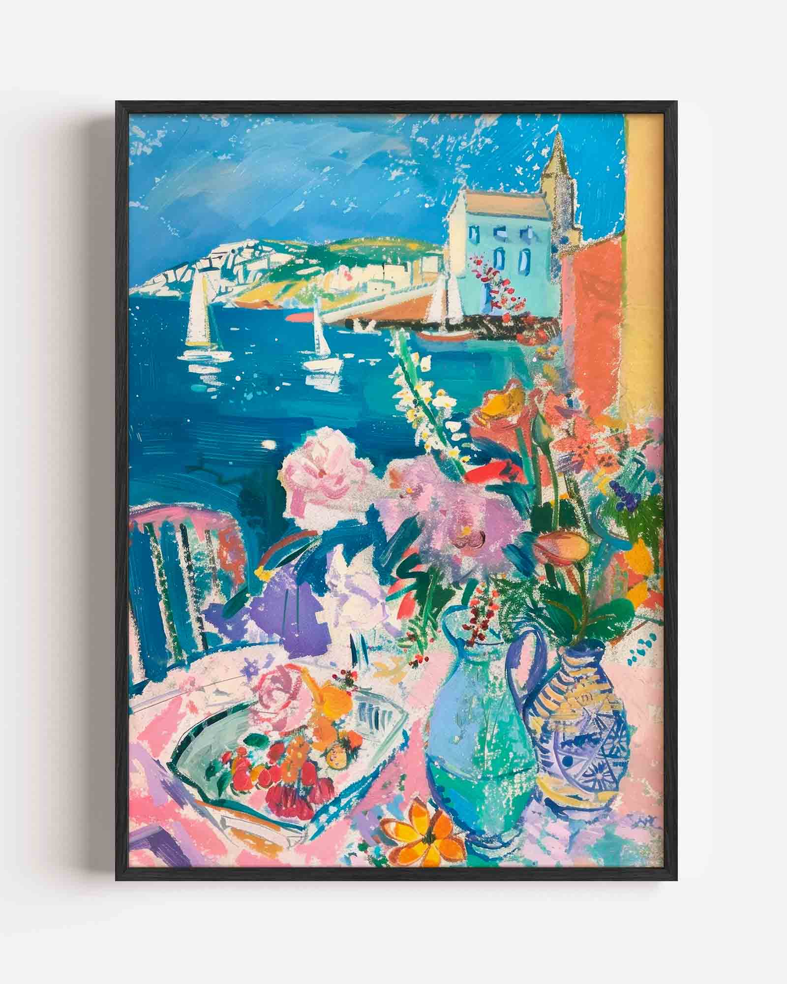 Zeilboten en bloemen Poster