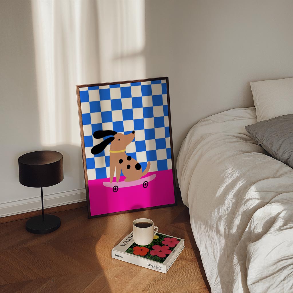 Vrolijke Hond op Skateboard Poster-WallArtistic