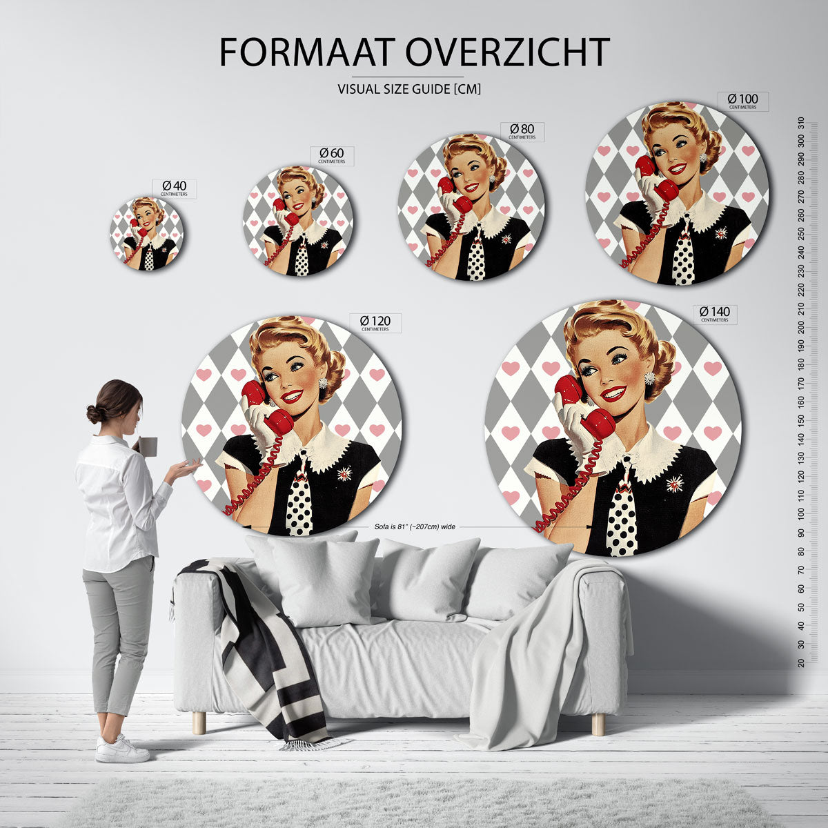 Vrouw met telefoon Muurcirkel