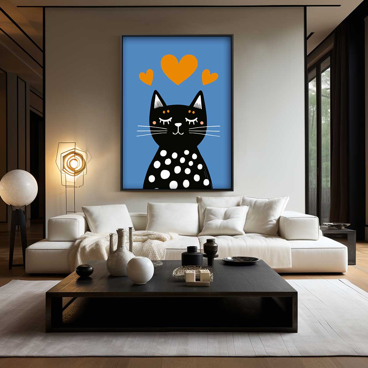 Liefdevolle Kat op Blauw Kunstwerk-canvas-dibond-plexiglas-wanddecoratie-WallArtistic