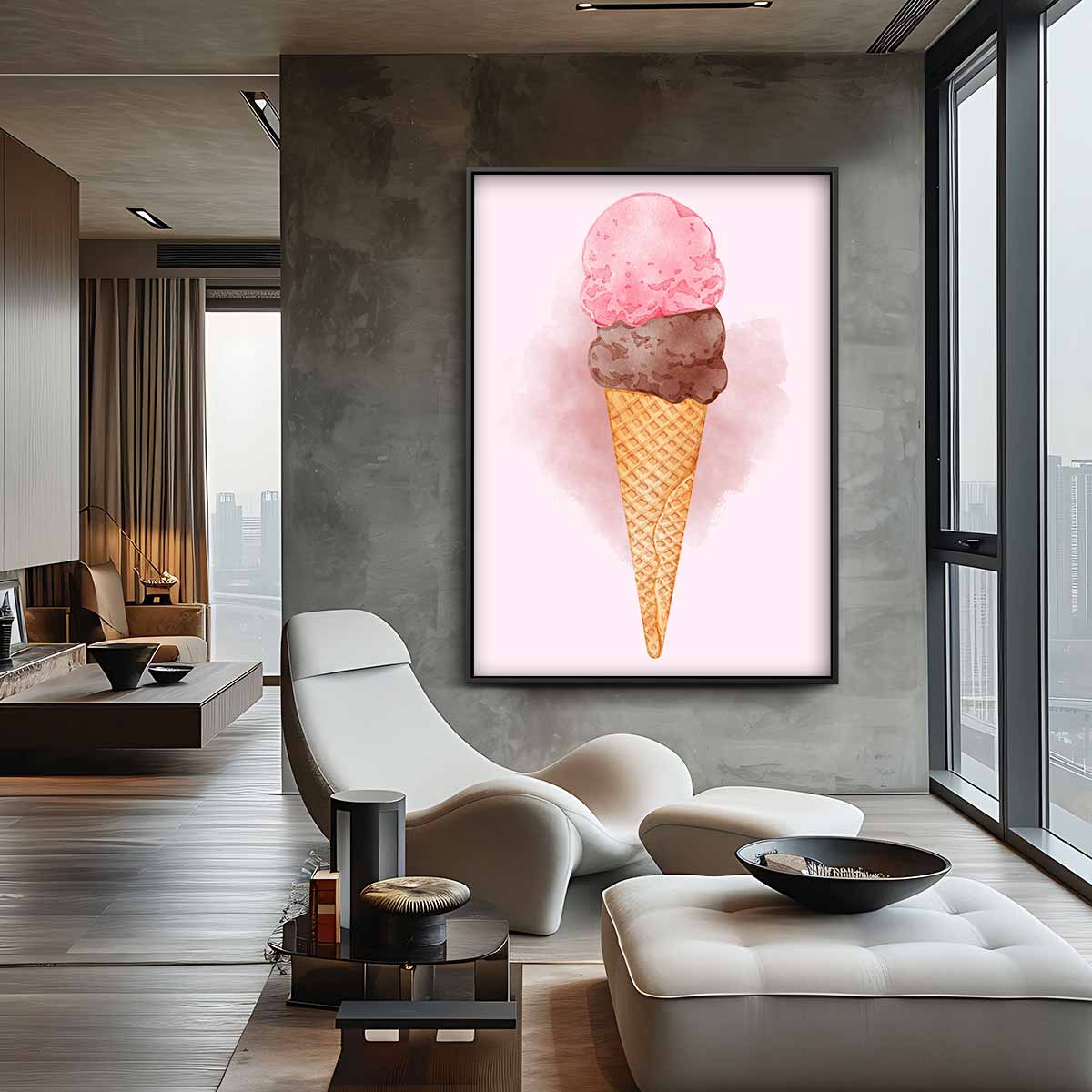 Zomerse IJshoorn Aquarel Kunstwerk-canvas-dibond-plexiglas-wanddecoratie-WallArtistic