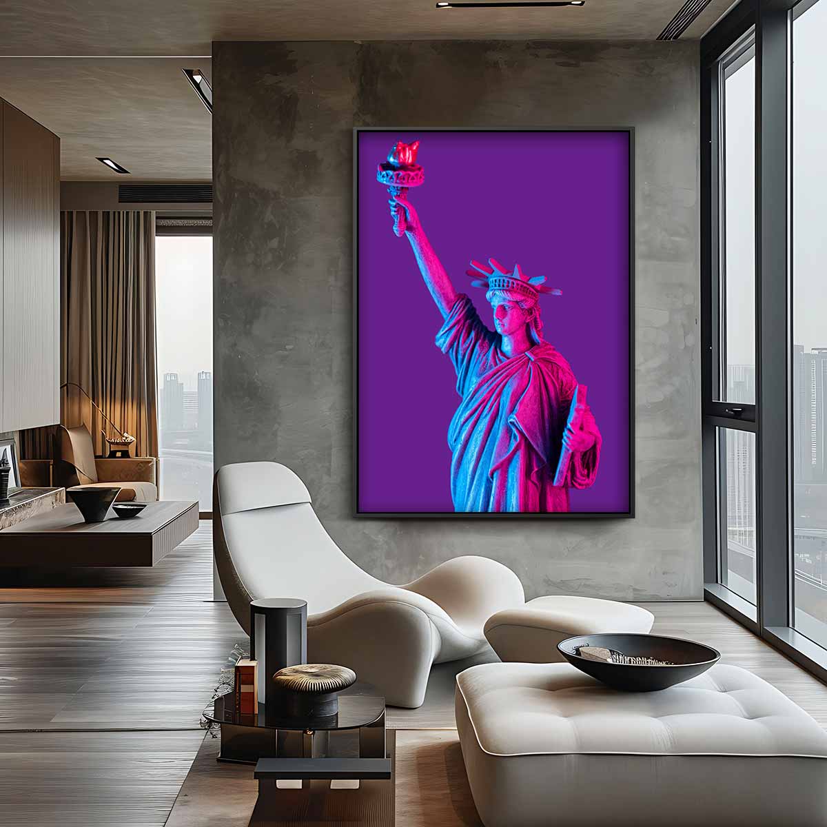 Vrijheidsbeeld in Neonkleuren Kunstwerk-canvas-dibond-plexiglas-wanddecoratie-WallArtistic
