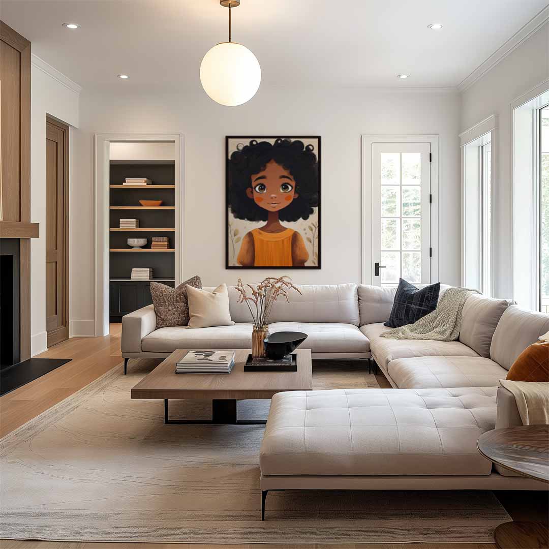 Schattig Meisje met Krullend Haar Kunstwerk-canvas-dibond-plexiglas-wanddecoratie-WallArtistic