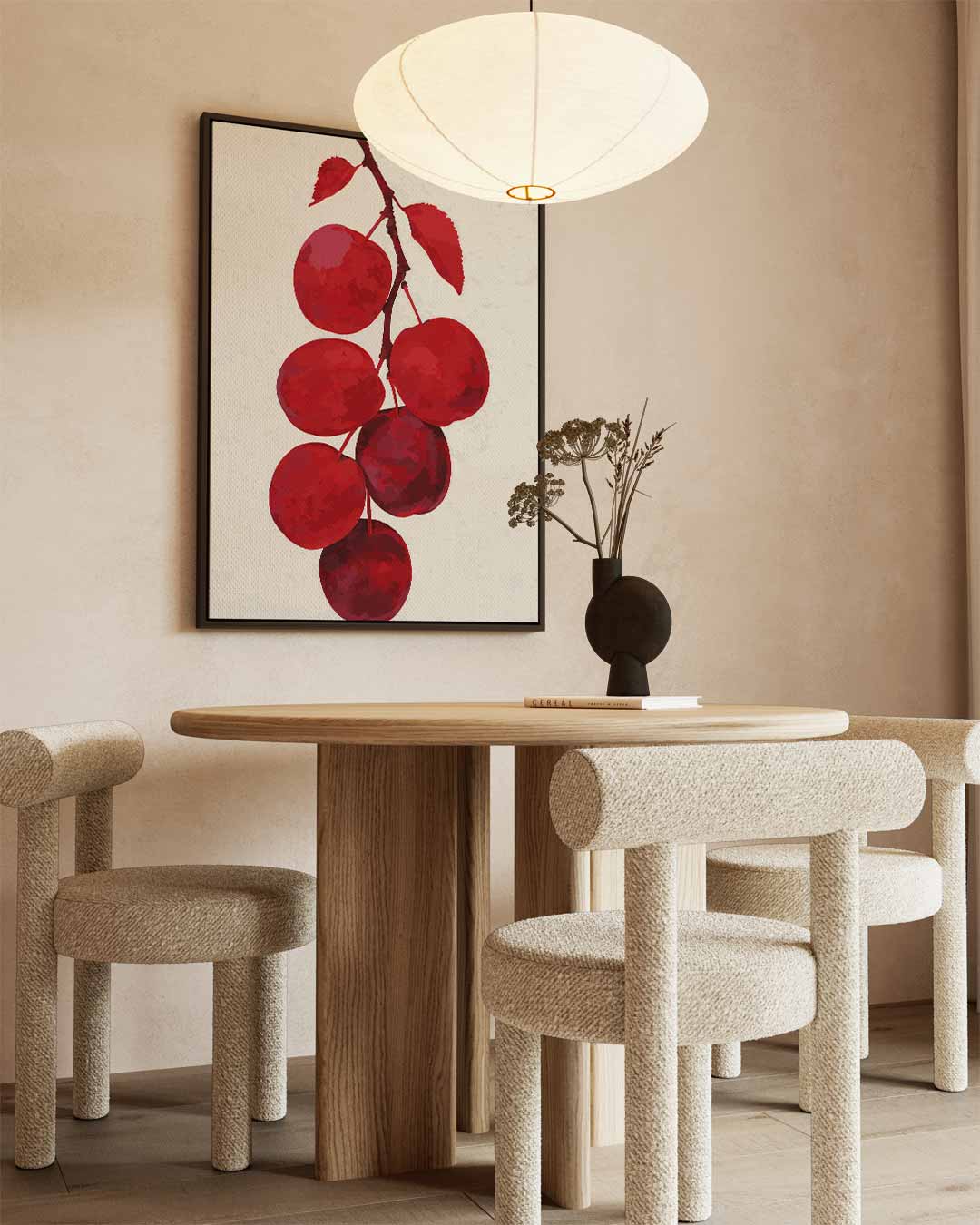 Rode Vruchten aan Tak Kunstwerk-canvas-dibond-plexiglas-wanddecoratie-WallArtistic