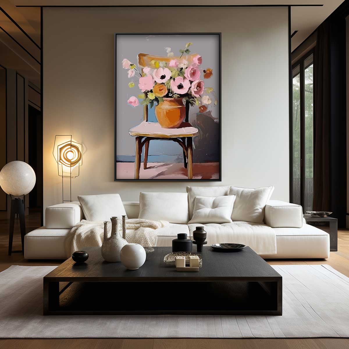 Bloemenpracht op Stoel Kunstwerk-canvas-dibond-plexiglas-wanddecoratie-WallArtistic
