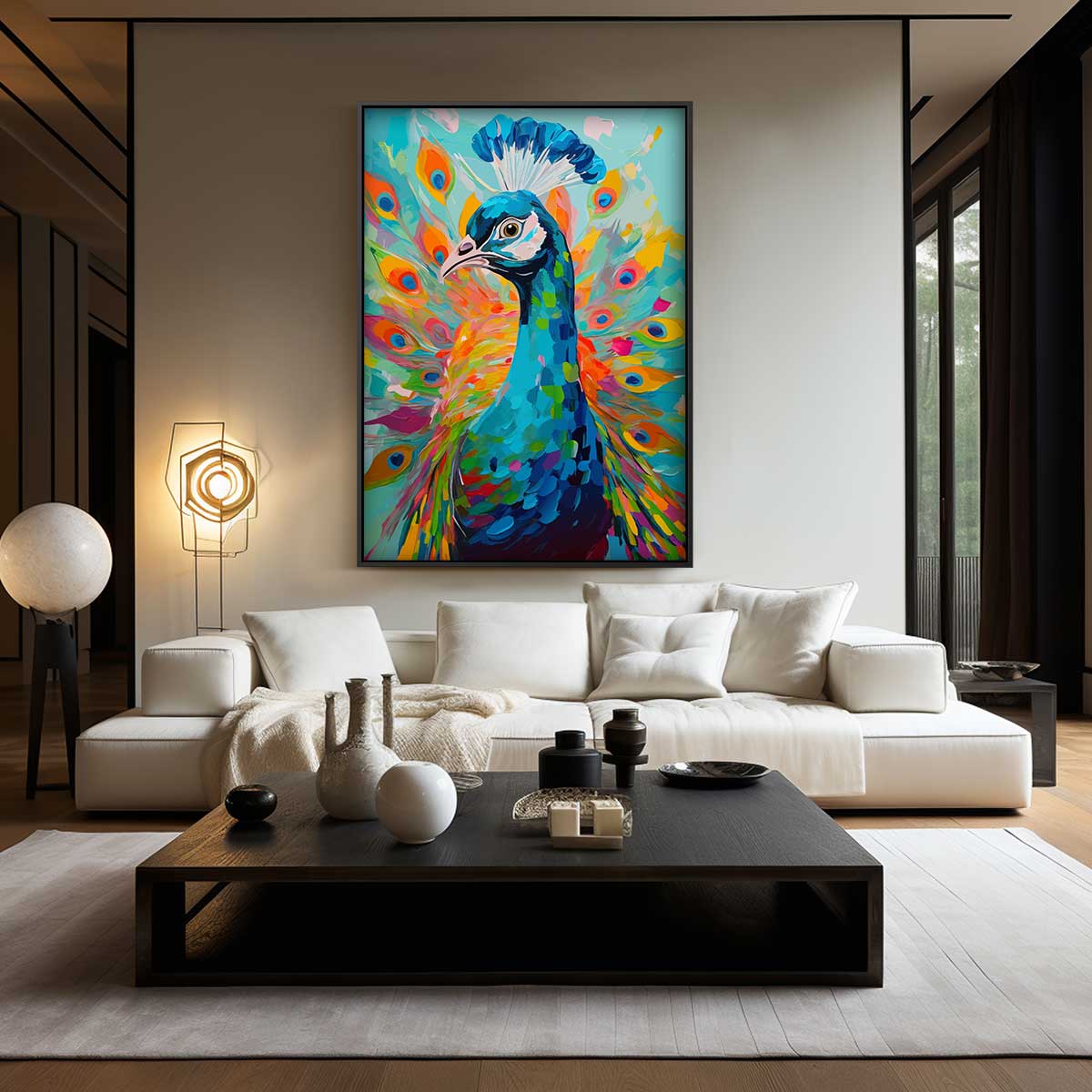 Kleurrijke Pauw in Volle Glorie Kunstwerk-canvas-dibond-plexiglas-wanddecoratie-WallArtistic